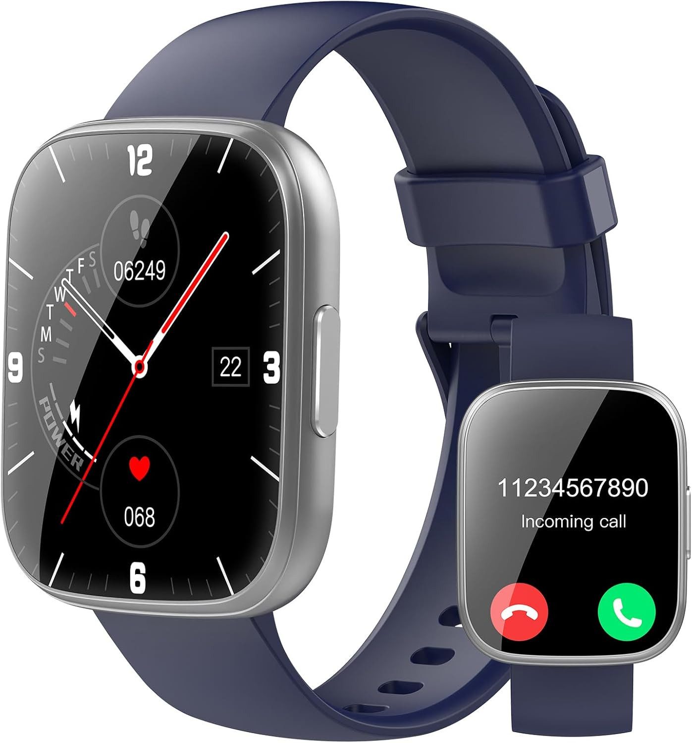 Puqo T80 Smartwatch (4,9 cm, android ios), Smartwatch mit 1.95 Zoll Display Herzfrequenzmessung und Sportmodi