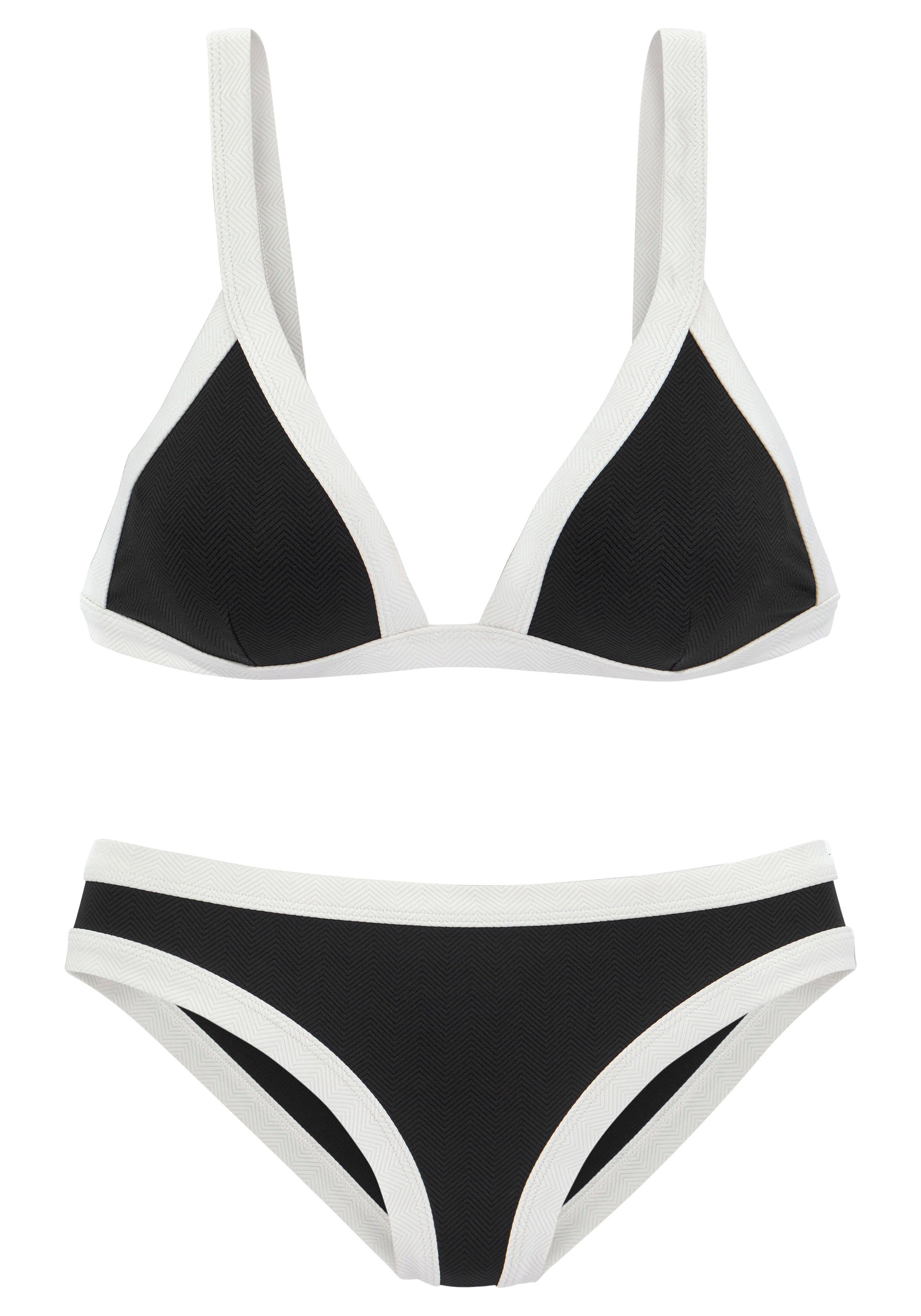 Venice Material Triangel-Bikini aus schwarz-weiß strukturierem Beach