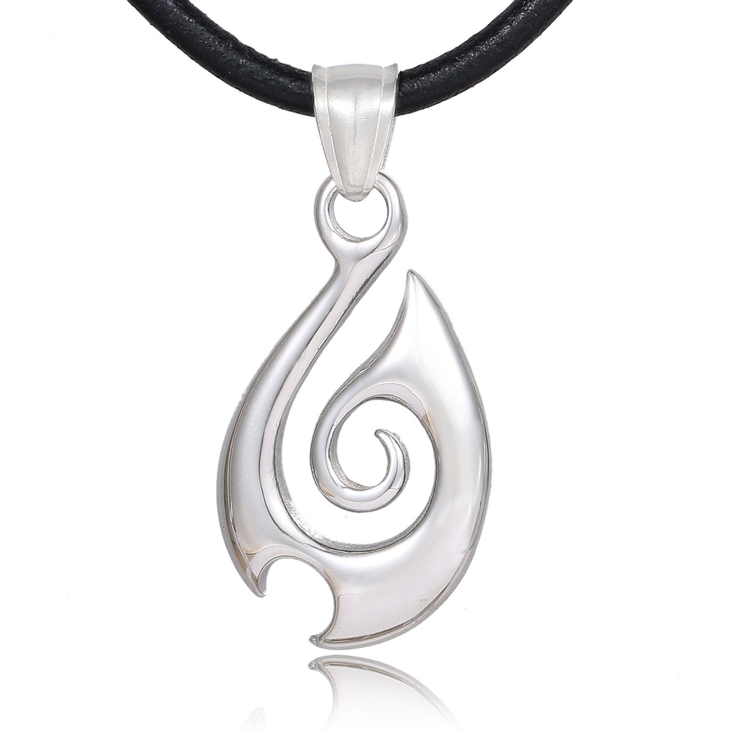 DonDon Kette mit Anhänger Lederkette Halskette 50 cm (1-tlg), Herren-Halskette mit Lederband, maskuline Anhänger, im Samtbeutel Maori Tribal Symbol Fish-Hook