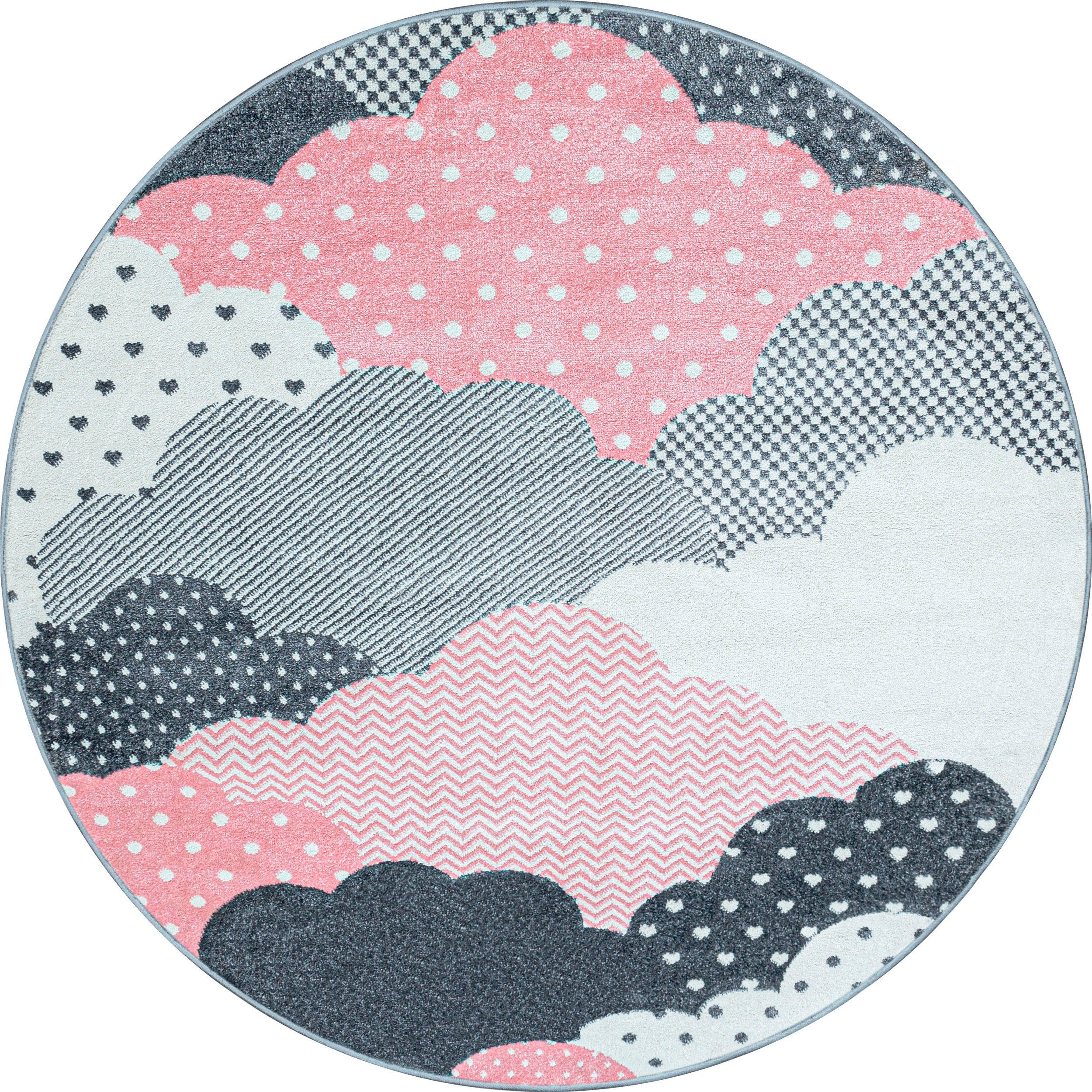 Ayyildiz Teppiche Kinderteppich Bambi 820, rund, Höhe: 11 mm, auch in rechteckig, Wolken Motiv, Kurzflor