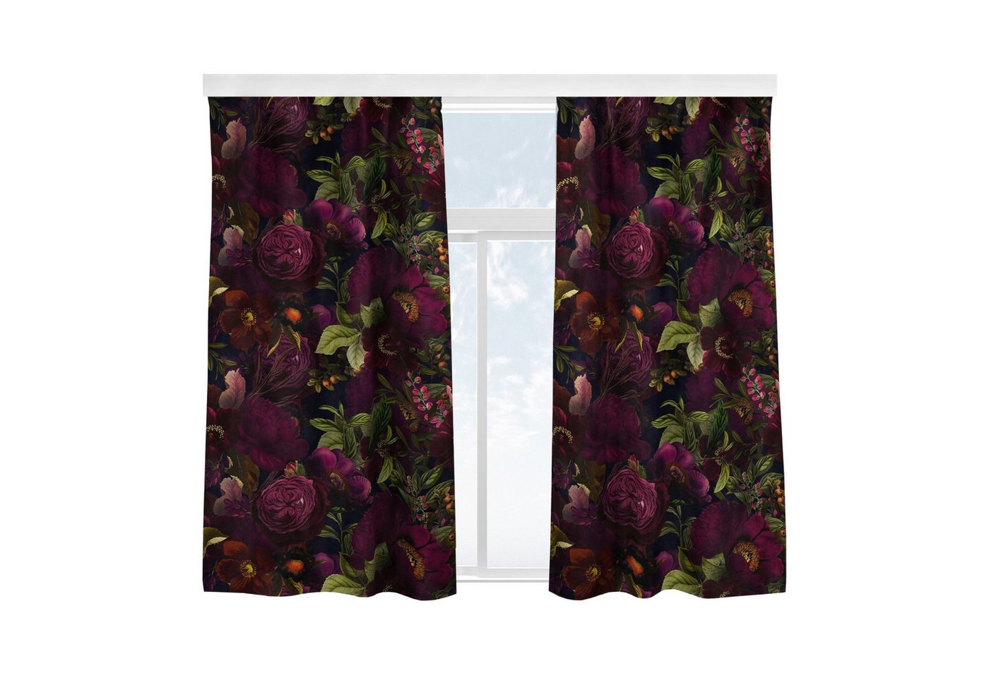 Bilderdepot24 Vorhang Gardine Natur Tropisch Lila Blüten Dunkel Türvorhang Raumteiler (2 St), Multifunktionsband, blickdicht, Samt, Schiebegardinen Küche Schlafzimmer Wohnzimmer Schiebevorhang