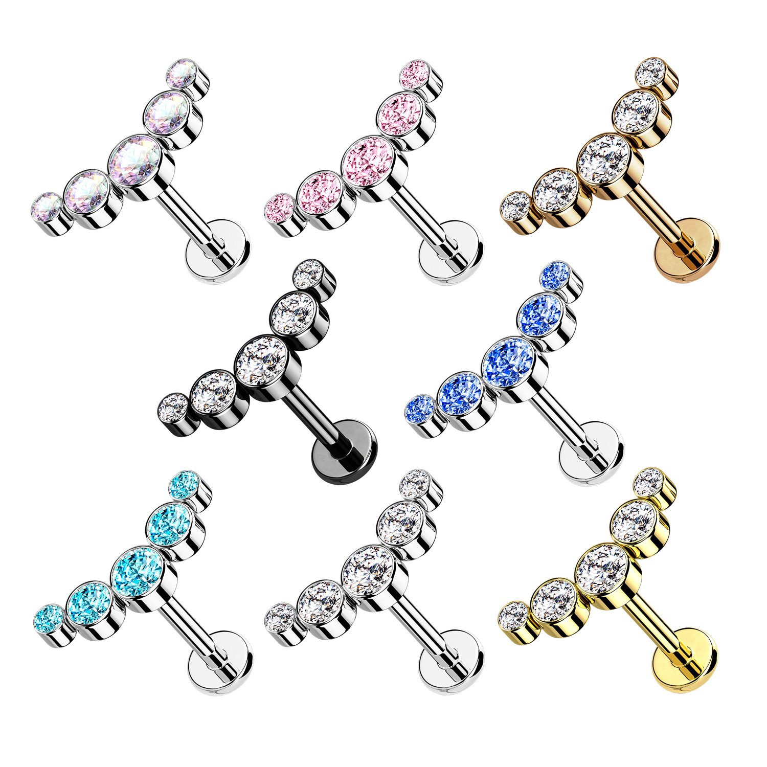 Taffstyle Piercing-Set Piercing Ohr Bogen flach 5 Kristalle Silber Clear 1, günstig online kaufen