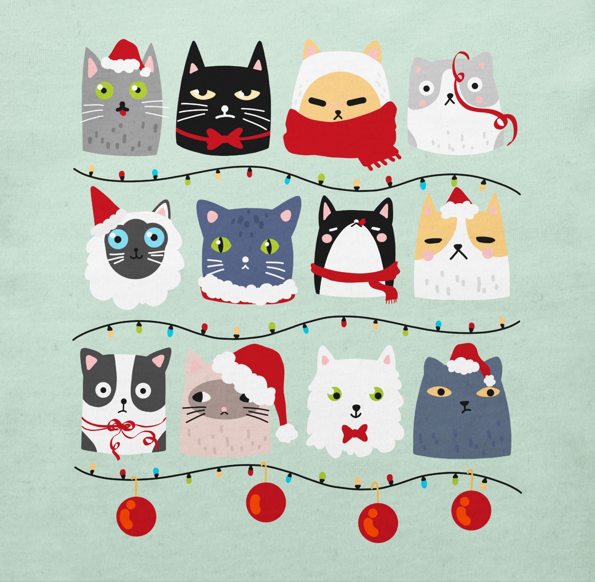 Shirtracer T-Shirt Katzen Weihnachten zu Mintgrün Weihnachten 2 Kleidung Baby