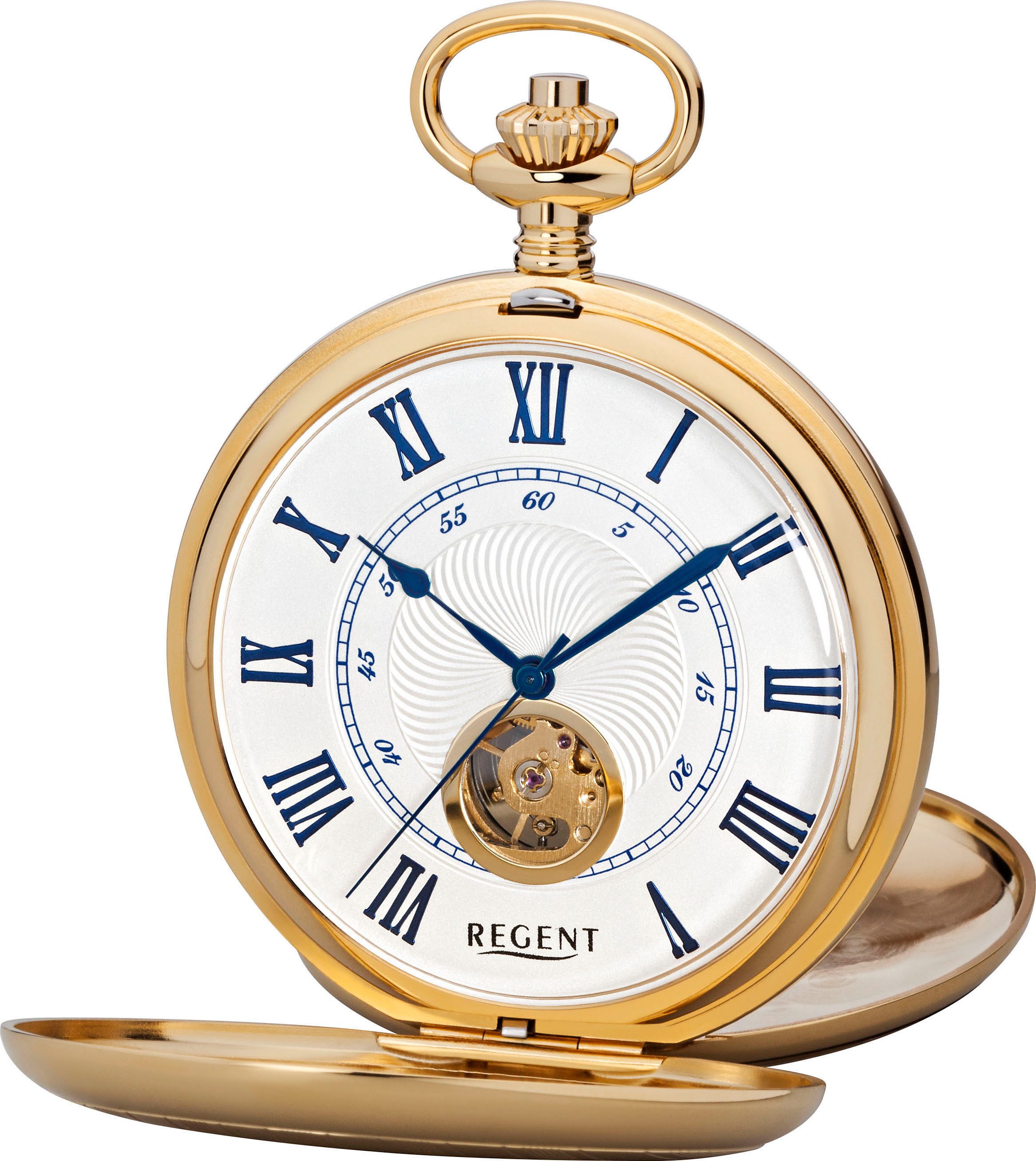 Regent Taschenuhr P707-19387740, (Set, 2-tlg., mit Kette), Herrenuhr, Handaufzug, Kette, offene Unruh, Geschenkidee