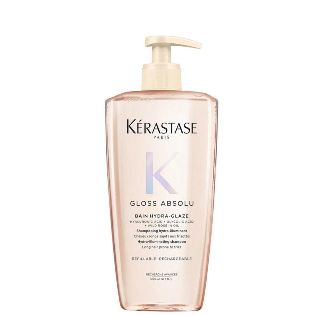 Kérastase Haarshampoo Gloss Absolu Bain Hydra-Glaze 500 ml, mit Hyaluronsäure, Glycolsäure und Wildrosenöl