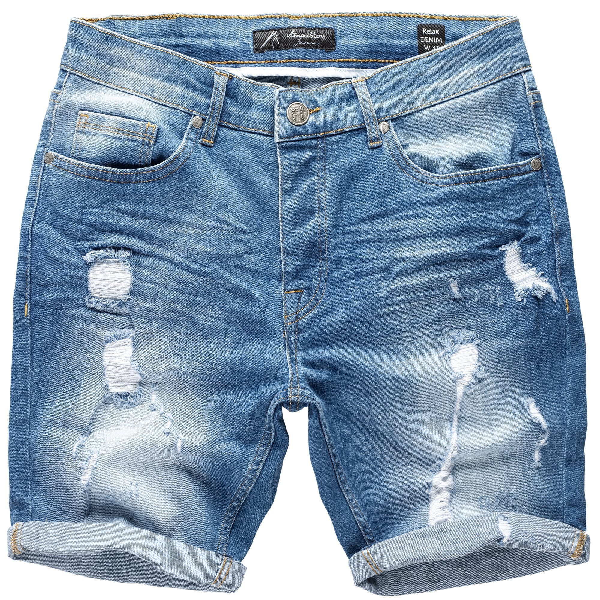 Amaci&Sons Jeansshorts SAN DIEGO Destroyed Jeans Shorts Hellblau