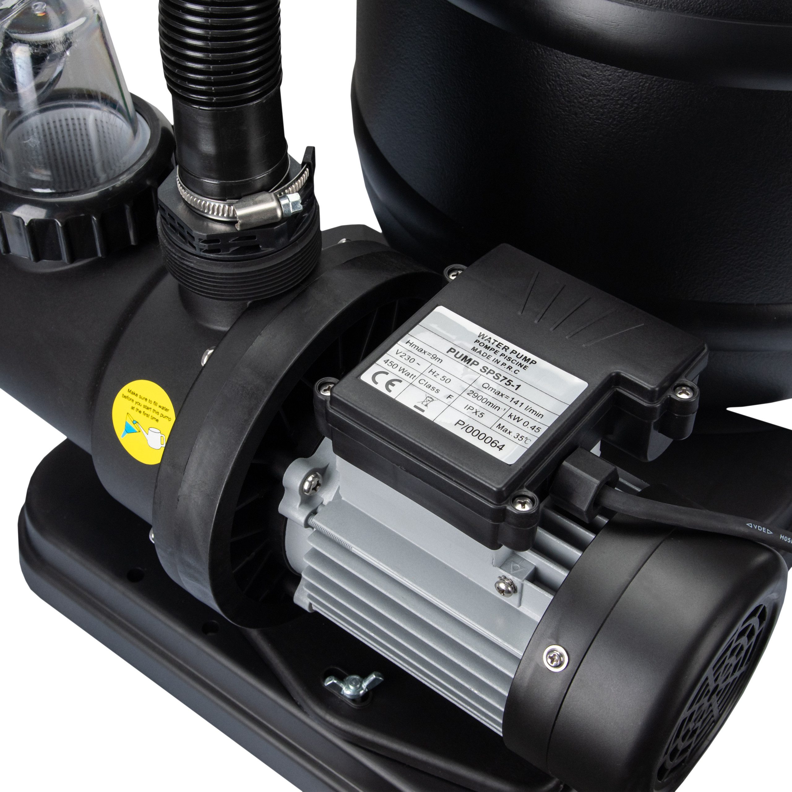 COIL Sandfilteranlage Sandfilterpumpe, Selbstansaugende Pumpe, Sandfilter (7-Wege-Ventil mit Manometer, Anschlussstutzen 32/38 mm), 8500 l/h oder 10000 l/h, 450 W oder 550 W