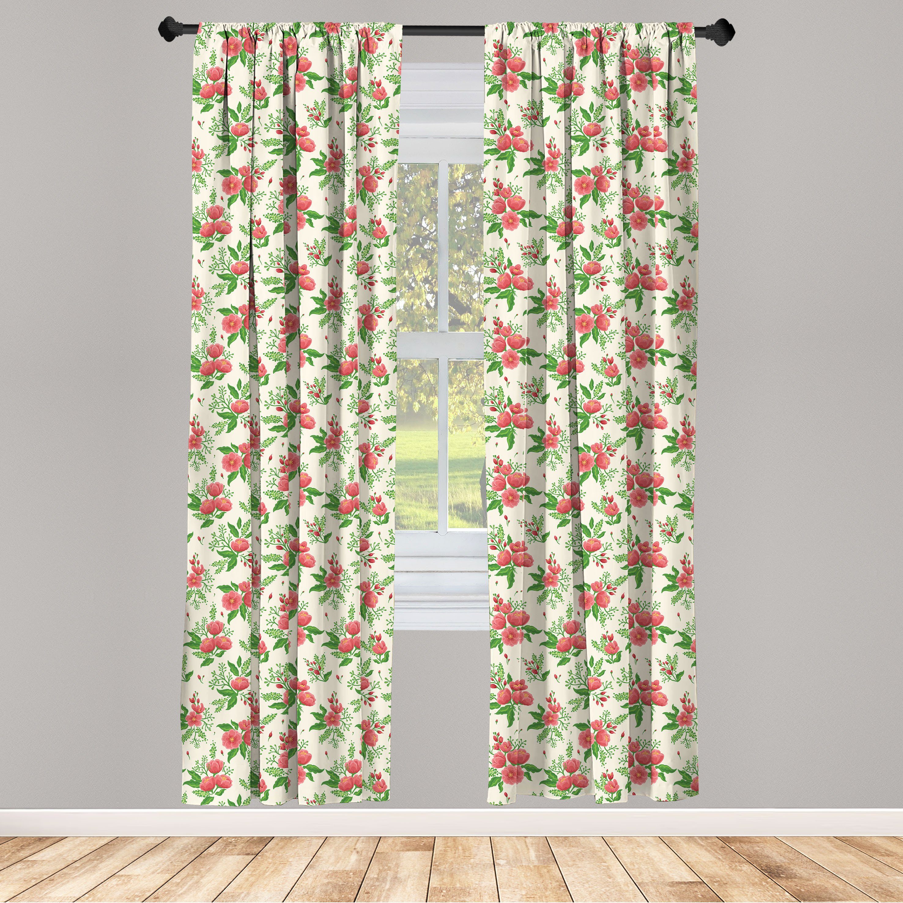 Gardine Vorhang für Wohnzimmer Schlafzimmer Dekor, Abakuhaus, Microfaser, Blumenweinlese Blooming Buds Frühling