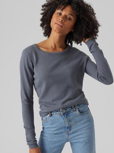 Vero Moda Rundhalspullover VMCARE STRUCTURE LS O-NECK BLOU NOOS mit Struktu günstig online kaufen