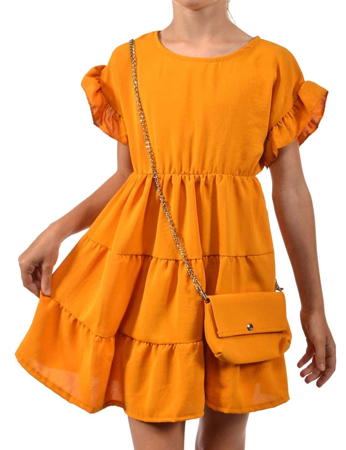 KMISSO Sommerkleid Mädchen Kleid schwingender Rock und Tasche (1-tlg) bequem zu tragen Gold