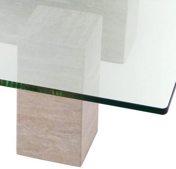 Casa Padrino Couchtisch Luxus Couchtisch Beige 100 x 100 x H. 32 cm - Quadratischer Naturstein Wohnzimmertisch mit Glasplatte - Möbel - Luxus Möbel - Luxus Einrichtung