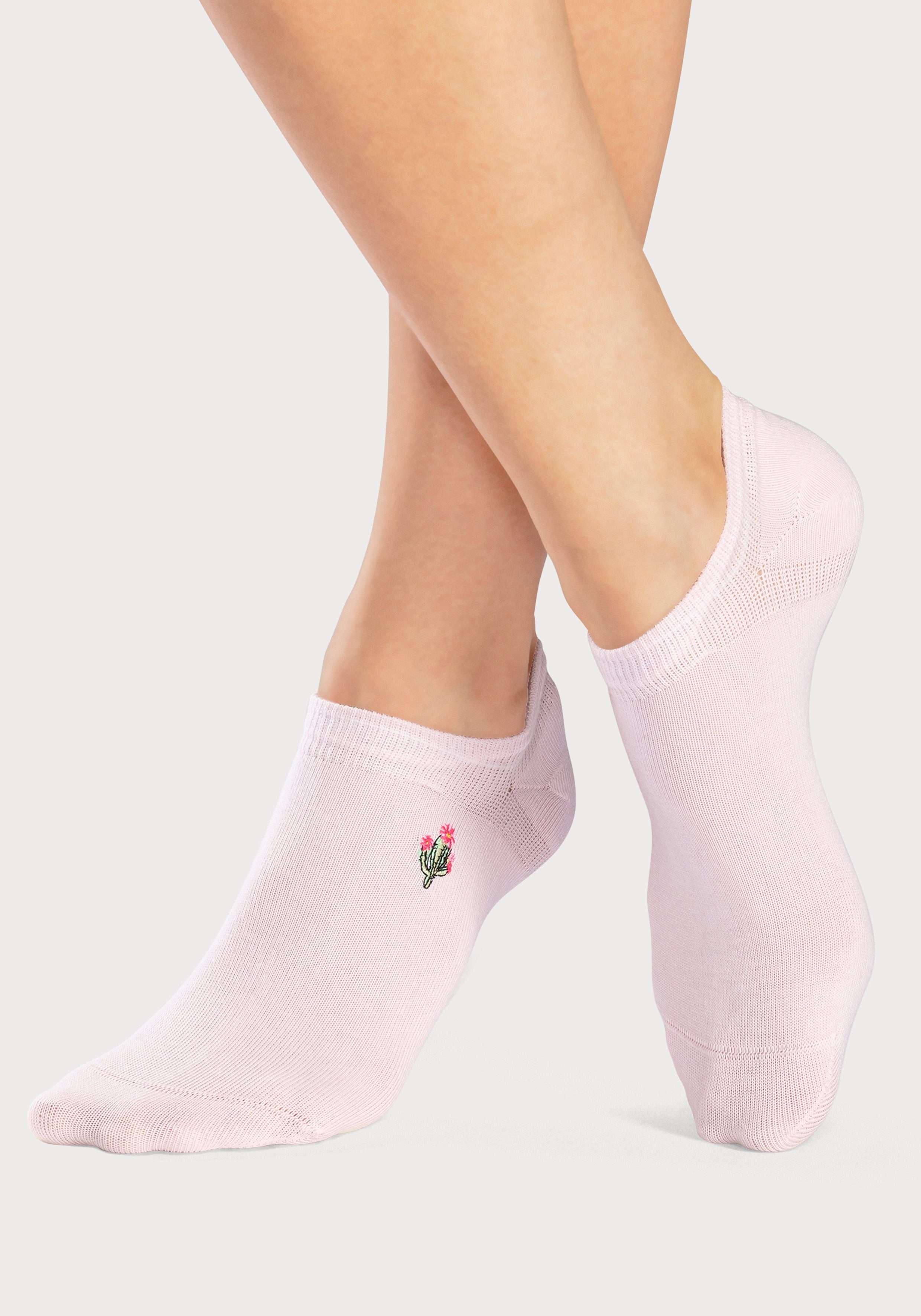 H.I.S Sneakersocken Damen Sneaker Socken bestickte Sommerliche Baumwollsocken (Packung, 5-Paar) mit Motivstickerei