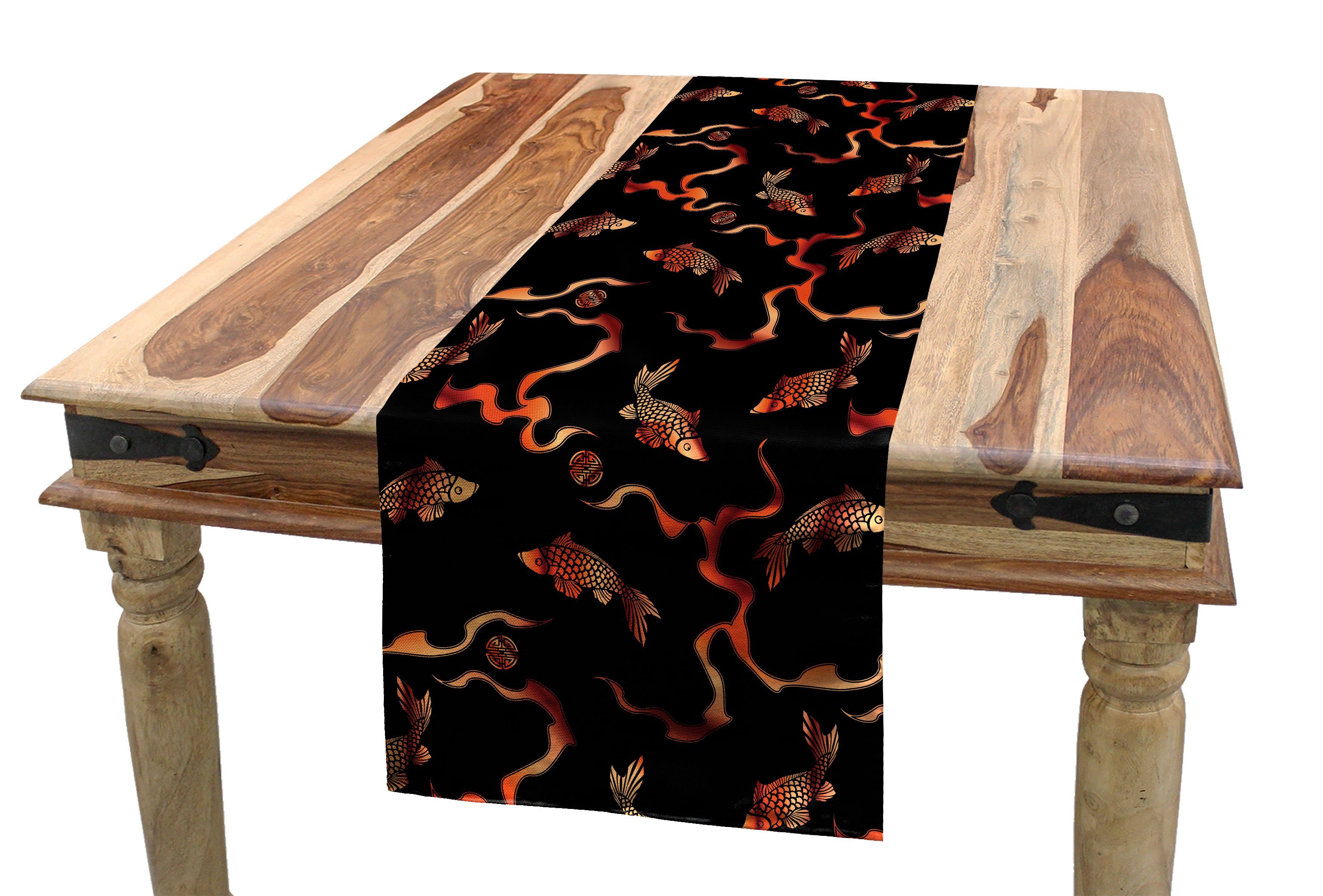 Abakuhaus Tischläufer Esszimmer Küche Rechteckiger Dekorativer Tischläufer, Burnt Orange Ethnischen Asiatischen Fisch-Kunst
