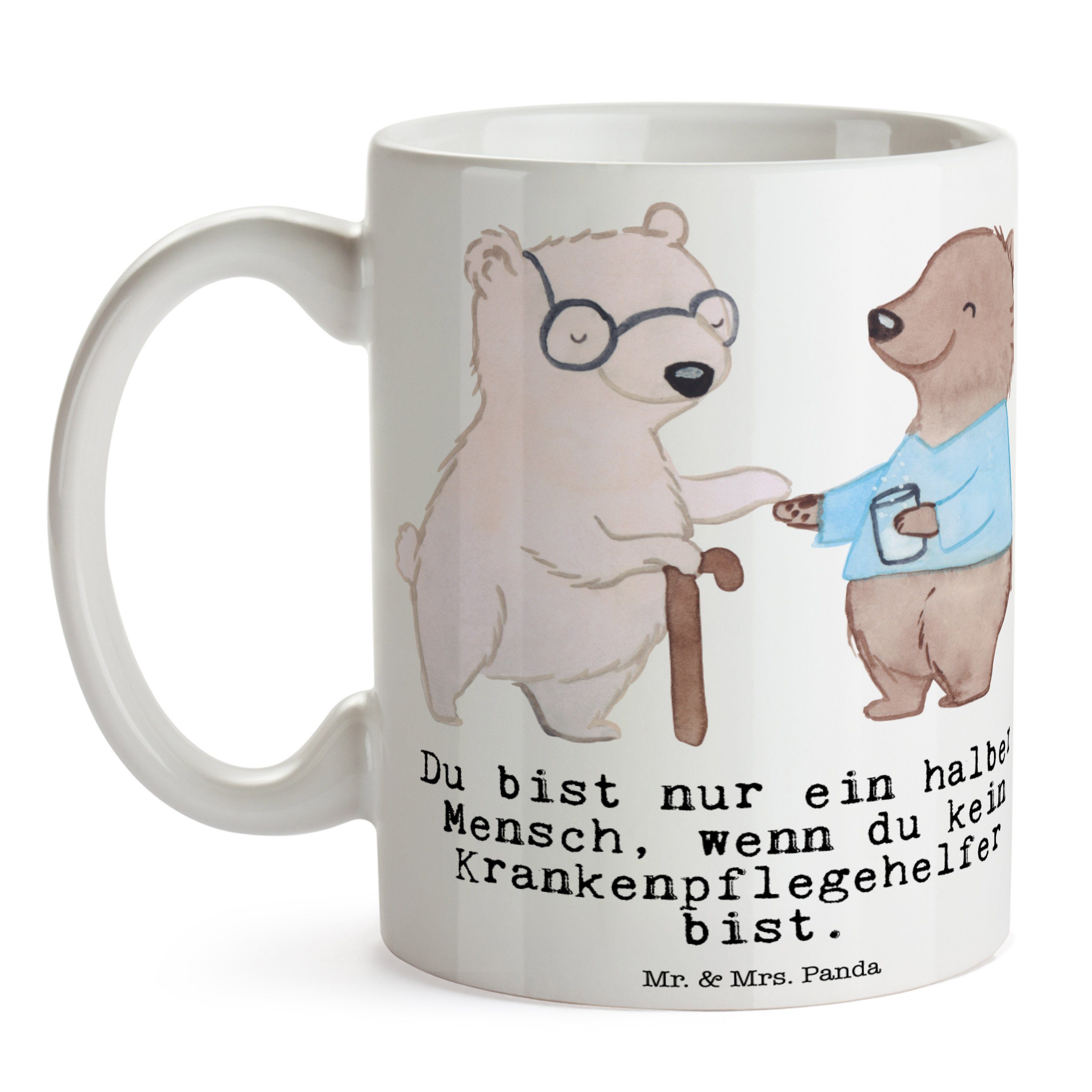 Weiß - Mrs. Herz Tasse Krankenpflegehelfer mit Teetasse, Tasse, Büro & Geschenk, Mr. Panda Keramik -