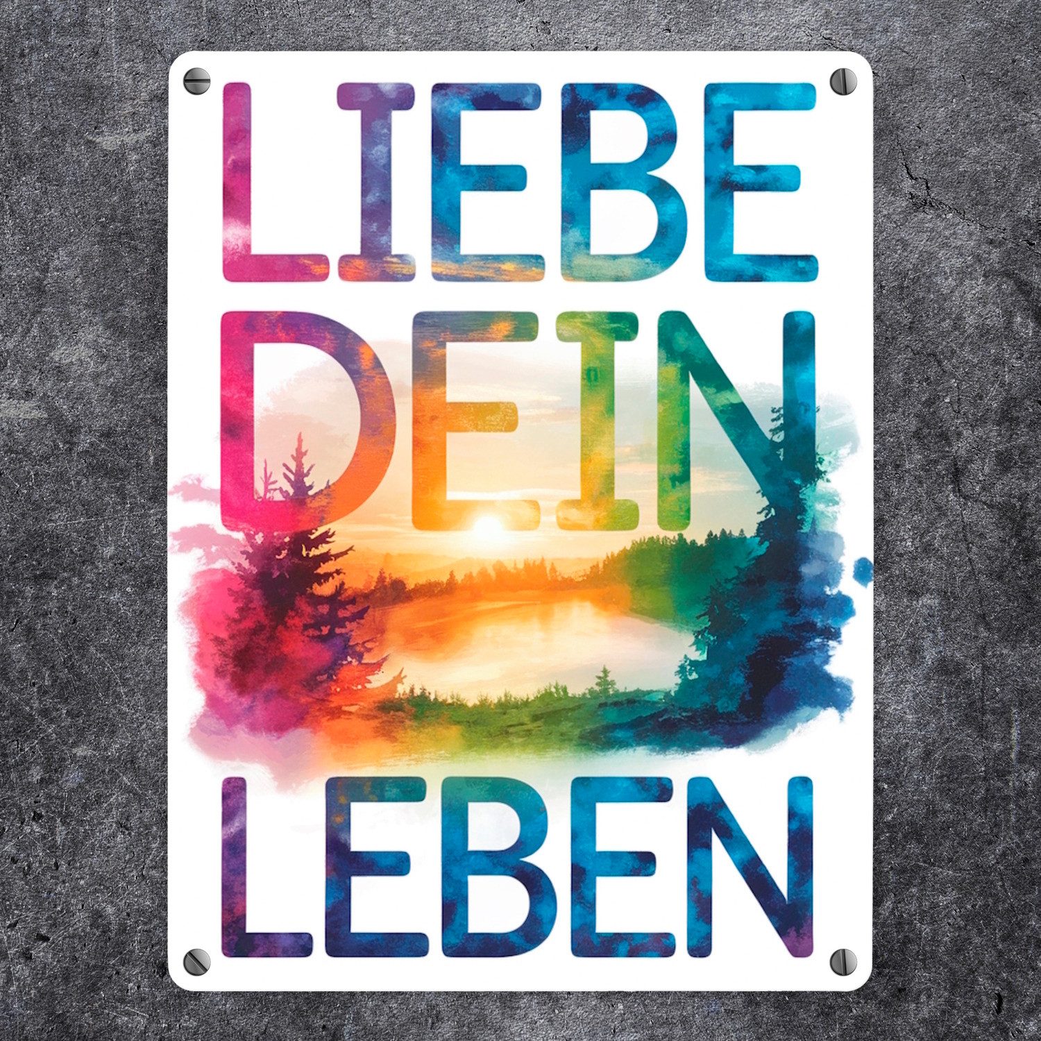 speecheese Metallschild Liebe dein Leben Metallschild in 15x20 cm Aquarell Design