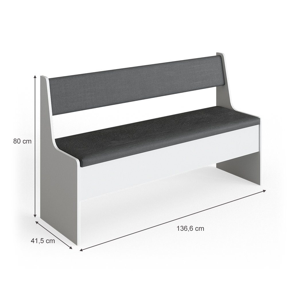 Vicco Sitzbank Roman, Weiß/Anthrazit, 136 x 42 cm (1-St)