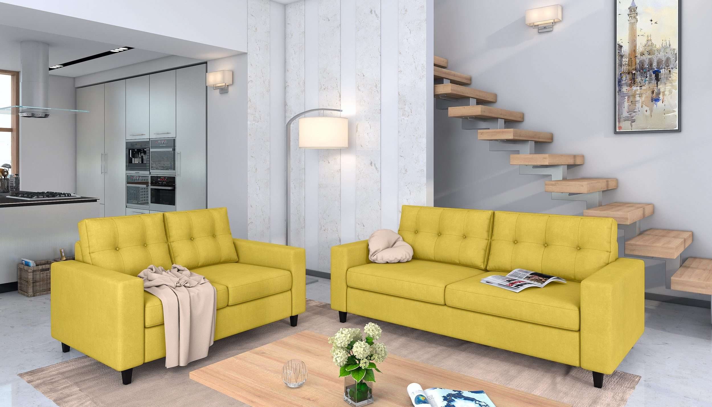 Linn, mit Polstergarnitur Armlehnen (2-tlg), aus bestehend Sofa stellbar Design, Sofa, frei (Set 3-Sitzer Couchgarnitur), und im Modern Stylefy Rückenlehne, und 2-Sitzer Raum