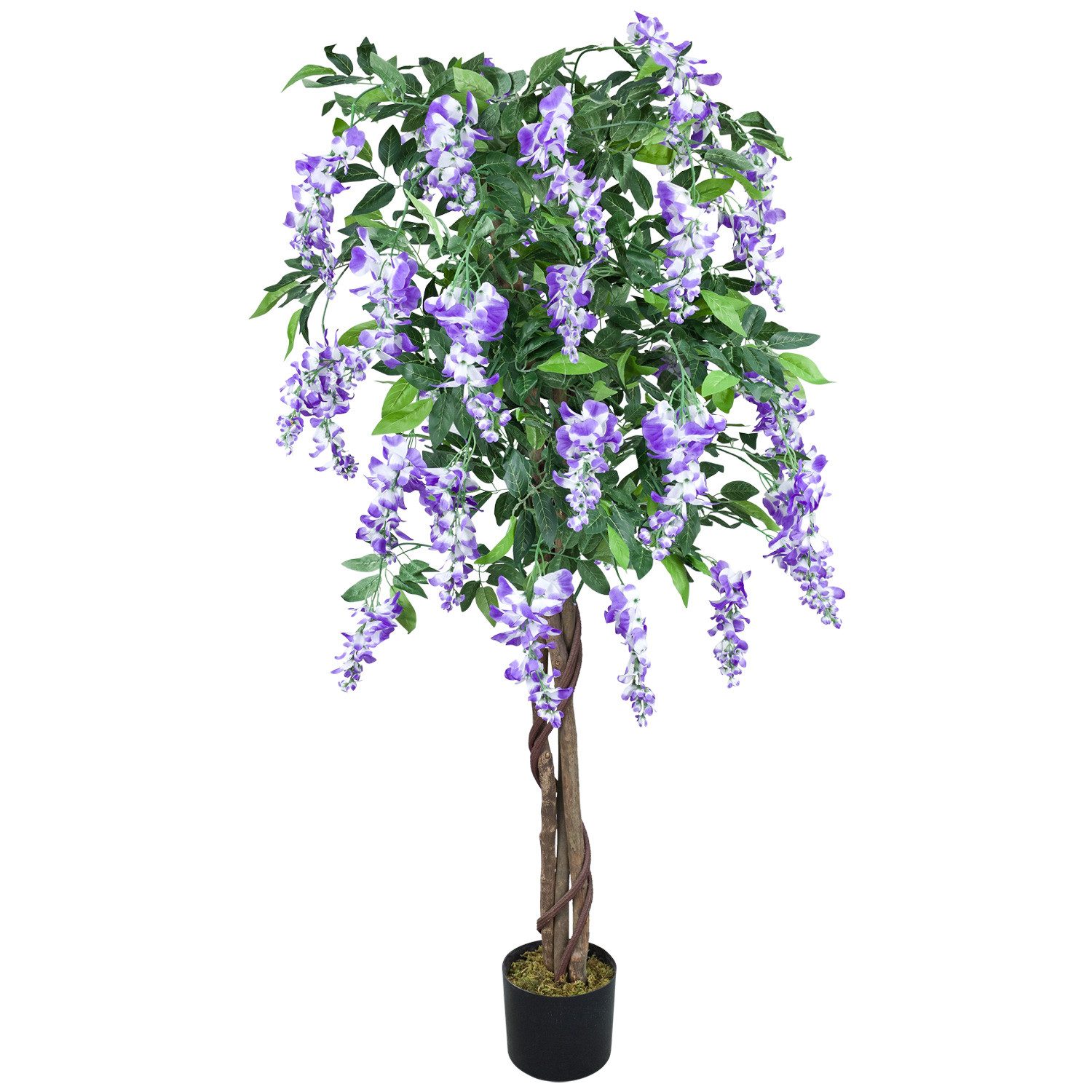 Kunstbaum Blauregen Glyzinie Wisteria Künstliche Pflanze mit Echtholz 160 cm Blauregen, Decovego, Höhe 160 cm