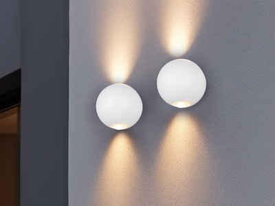 meineWunschleuchte LED Außen-Wandleuchte, LED fest integriert, Warmweiß, 2er SET kleine Außenleuchten Wand, Up Down Fassadenbeleuchtung Ø 10cm