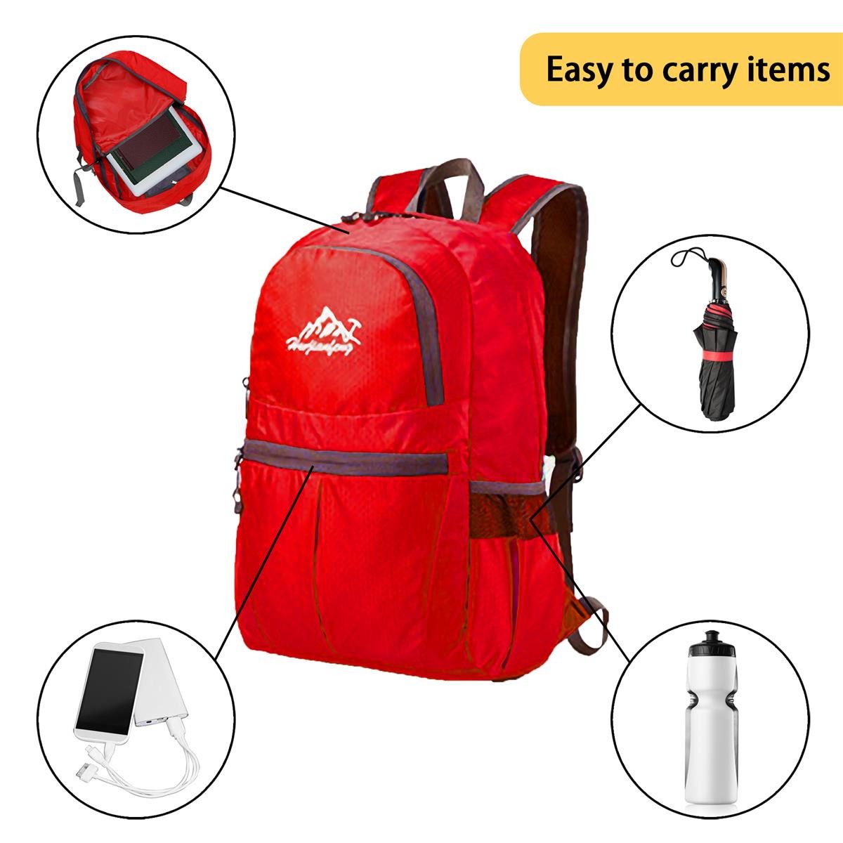 Intirilife Tagesrucksack (Faltbarer Rucksack Ultraleicht in Rot, 1-tlg), 36L Unisex Wanderrucksack Wasserdicht