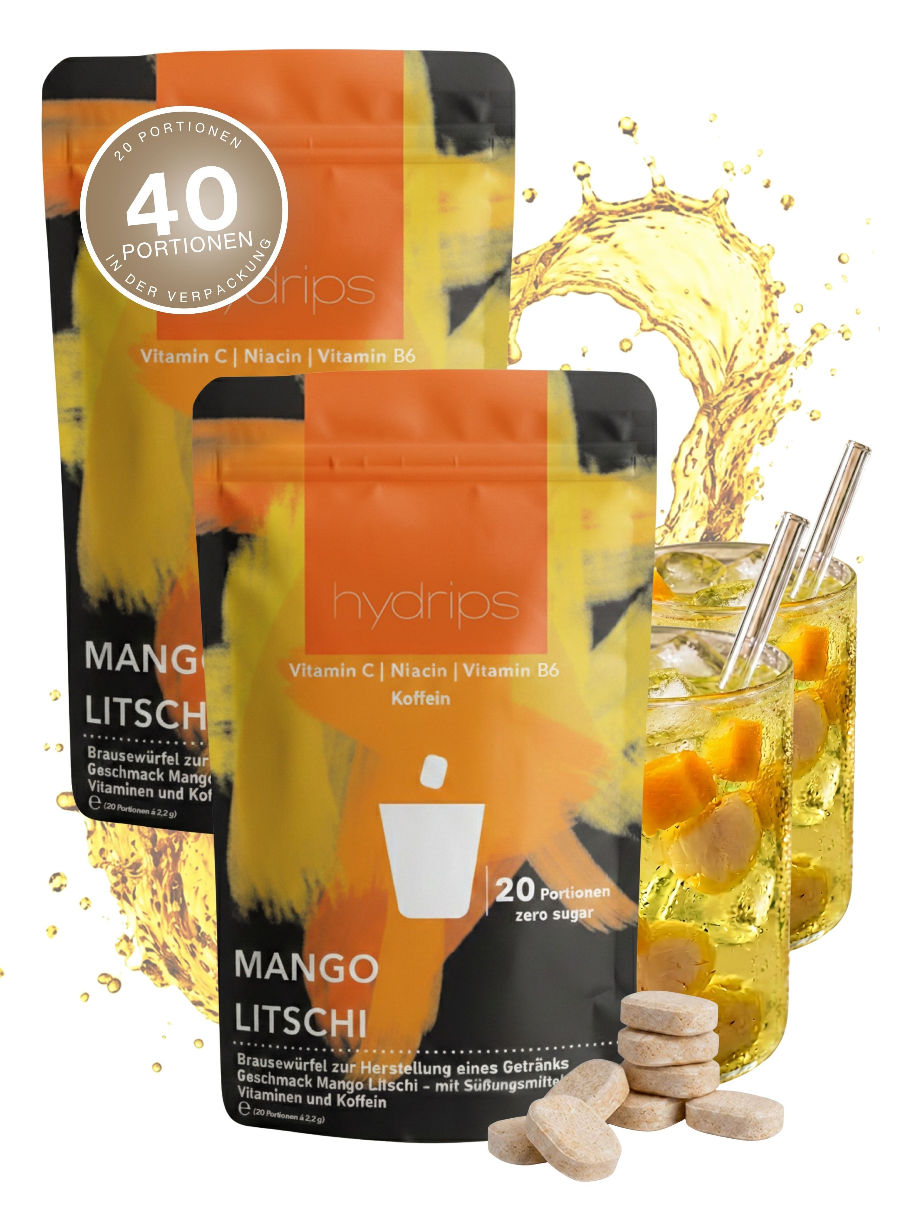 hydrips Getränkewürfel hydrips Getränkewürfel 2er Set, 40er KOFFEIN, (Bundle), Vegan, Glutenfrei, Zuckerfrei