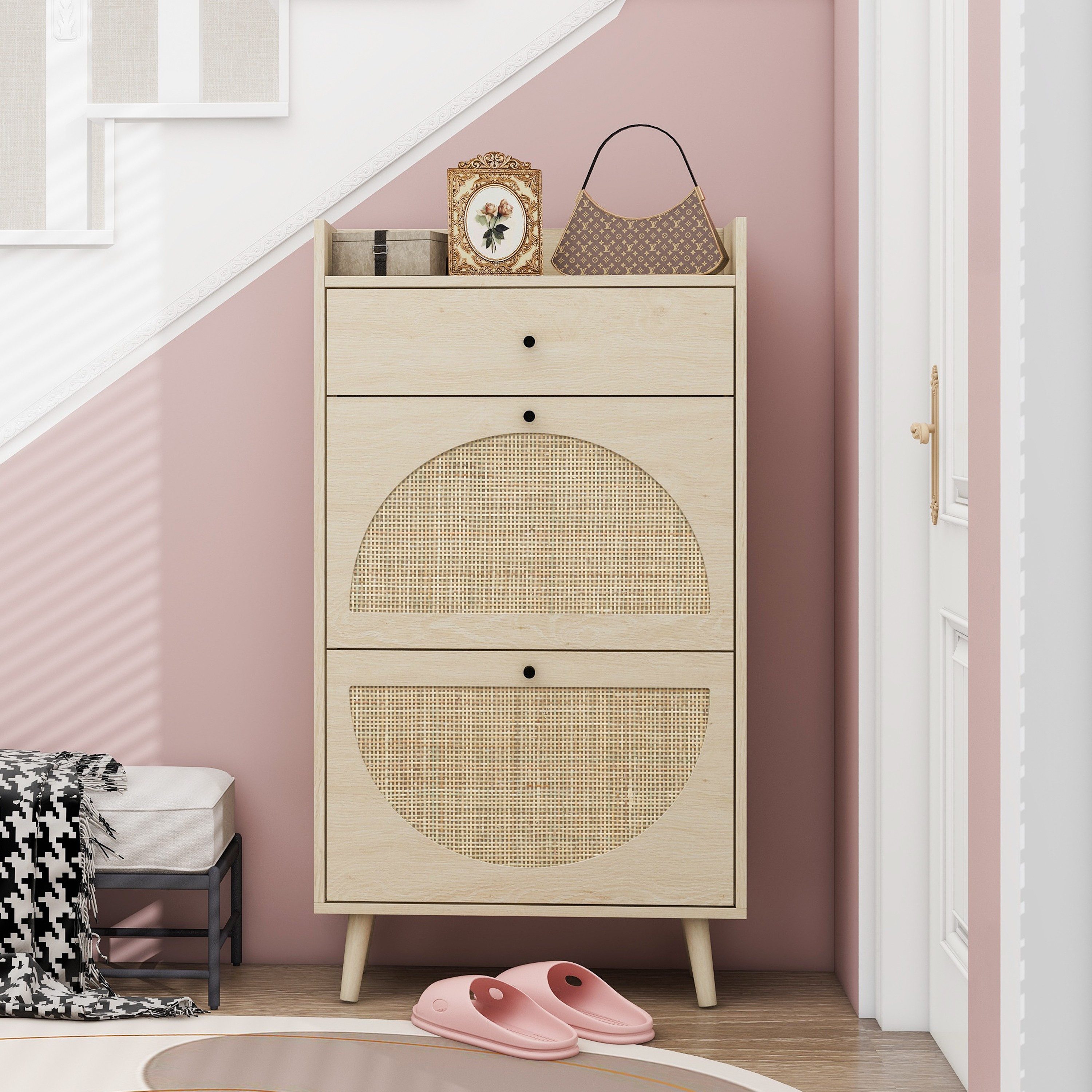 BlingBin Schuhschrank Rattan Schuhkommode mit 2 günstig online kaufen