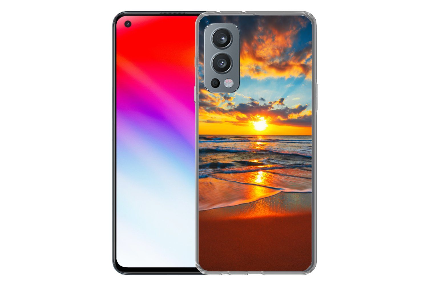 MuchoWow Handyhülle für OnePlus Nord 2 5G Meer - Sonnenuntergang - Strand - Wolken - Orang, Phone Case, Silikon, Schutzhülle Dünn