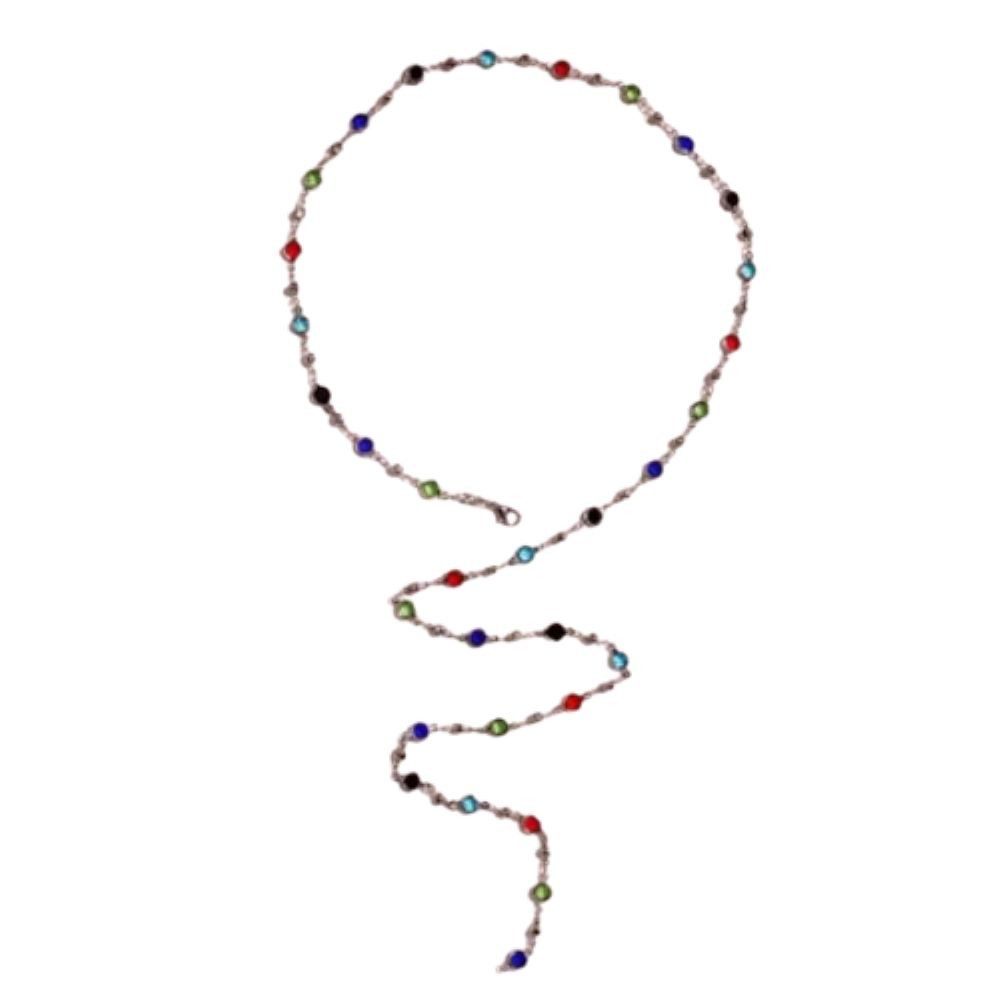 BUNGSA Y-Kette Kette lang Y-Kette mit bunten Kristallen silber aus Messing für Damen (1-tlg), Halskette Necklace