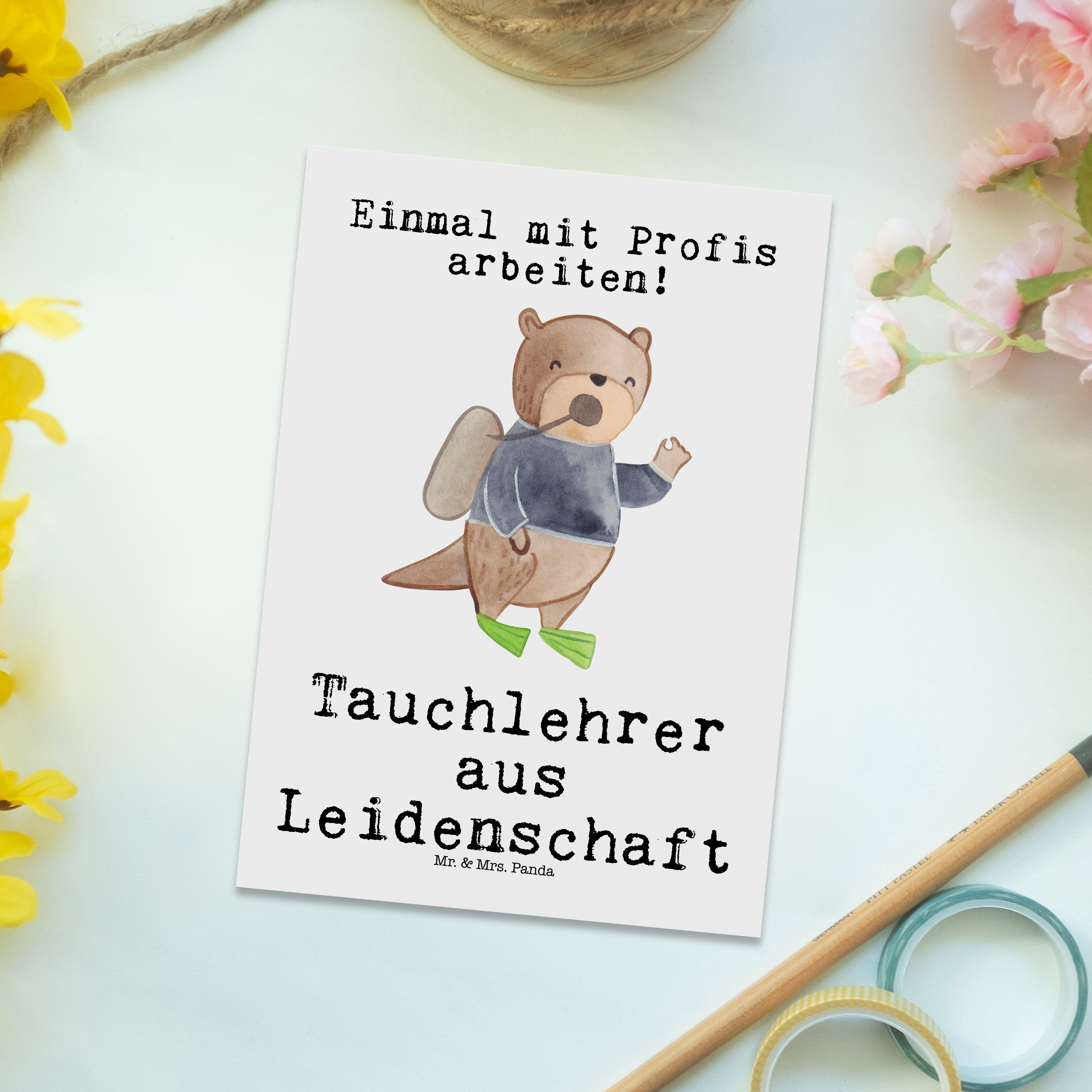 Mr. Panda Arbeitskollege Geschenk, Weiß - Postkarte - aus & Tauchlehrer Karte, Leidenschaft Mrs.