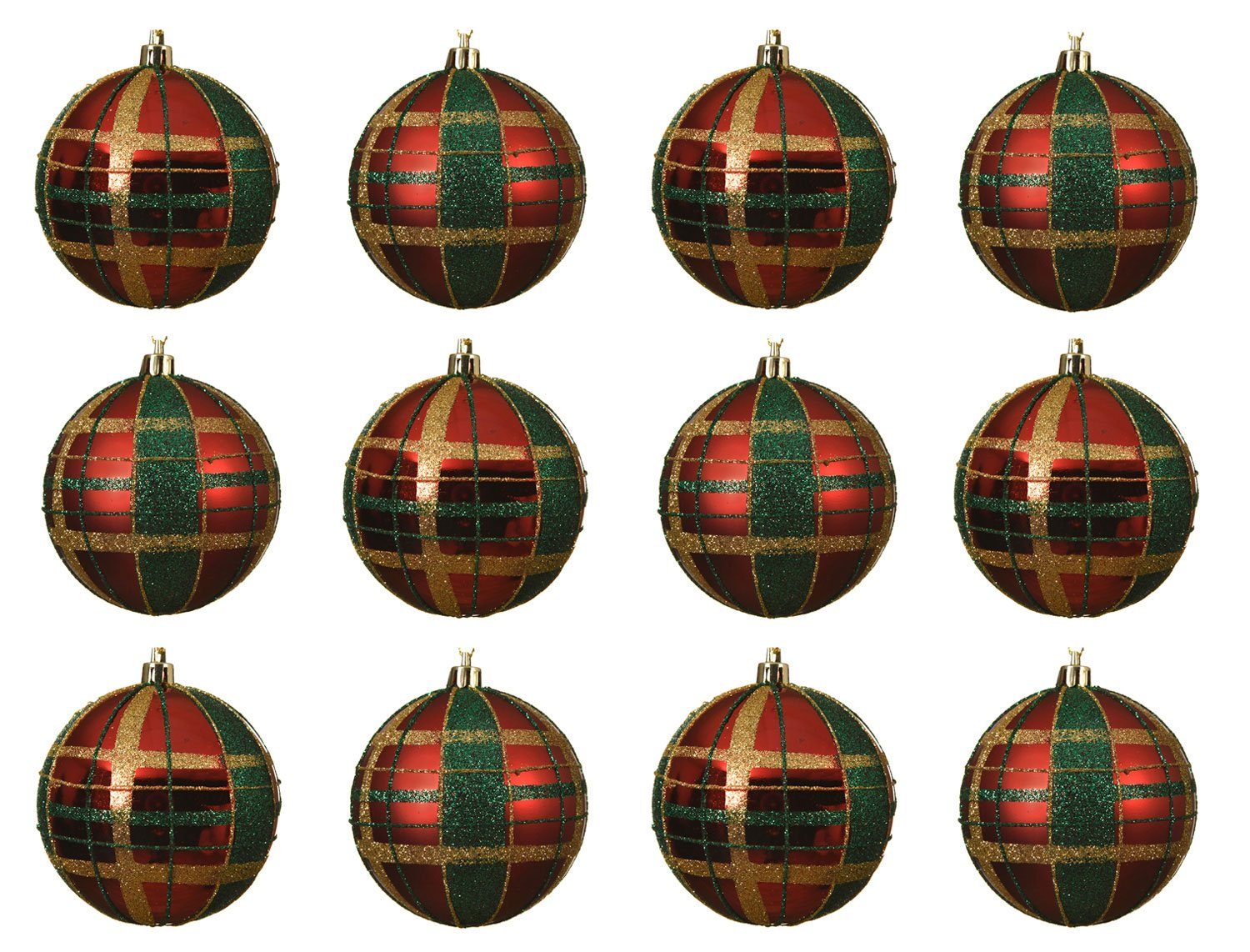 Kaemingk Weihnachtsbaumkugel, Новогодние шары Kunststoff Schottenkaro 8cm weihnachtsrot, 12er Set