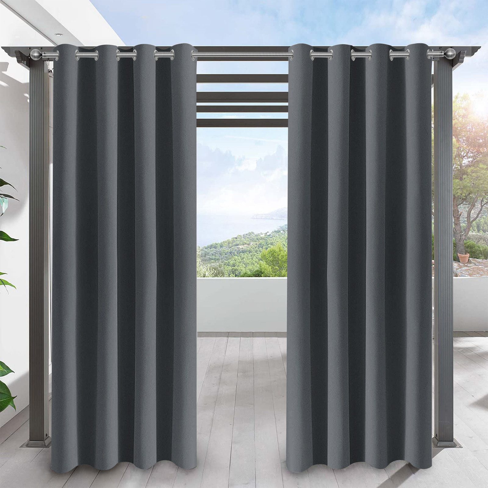 LMaxhome Outdoorvorhang Outdoor Vorhang wetterfest mit Ösen, Sichtschutz & Wärmeschutz (1 St), 132 cm breit, wasserabweisend, für Terrasse, Balkon & Pavillon