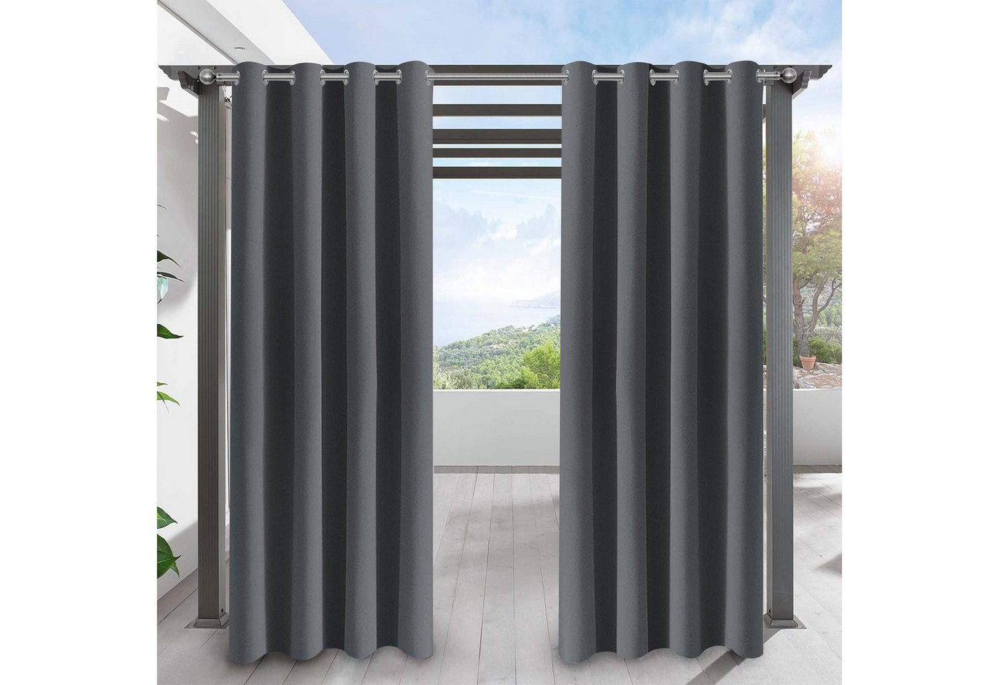 LMaxhome Outdoorvorhang Outdoor Vorhang wetterfest mit Ösen, Sichtschutz & Wärmeschutz (2 St), 132 cm breit, wasserabweisend, für Terrasse, …