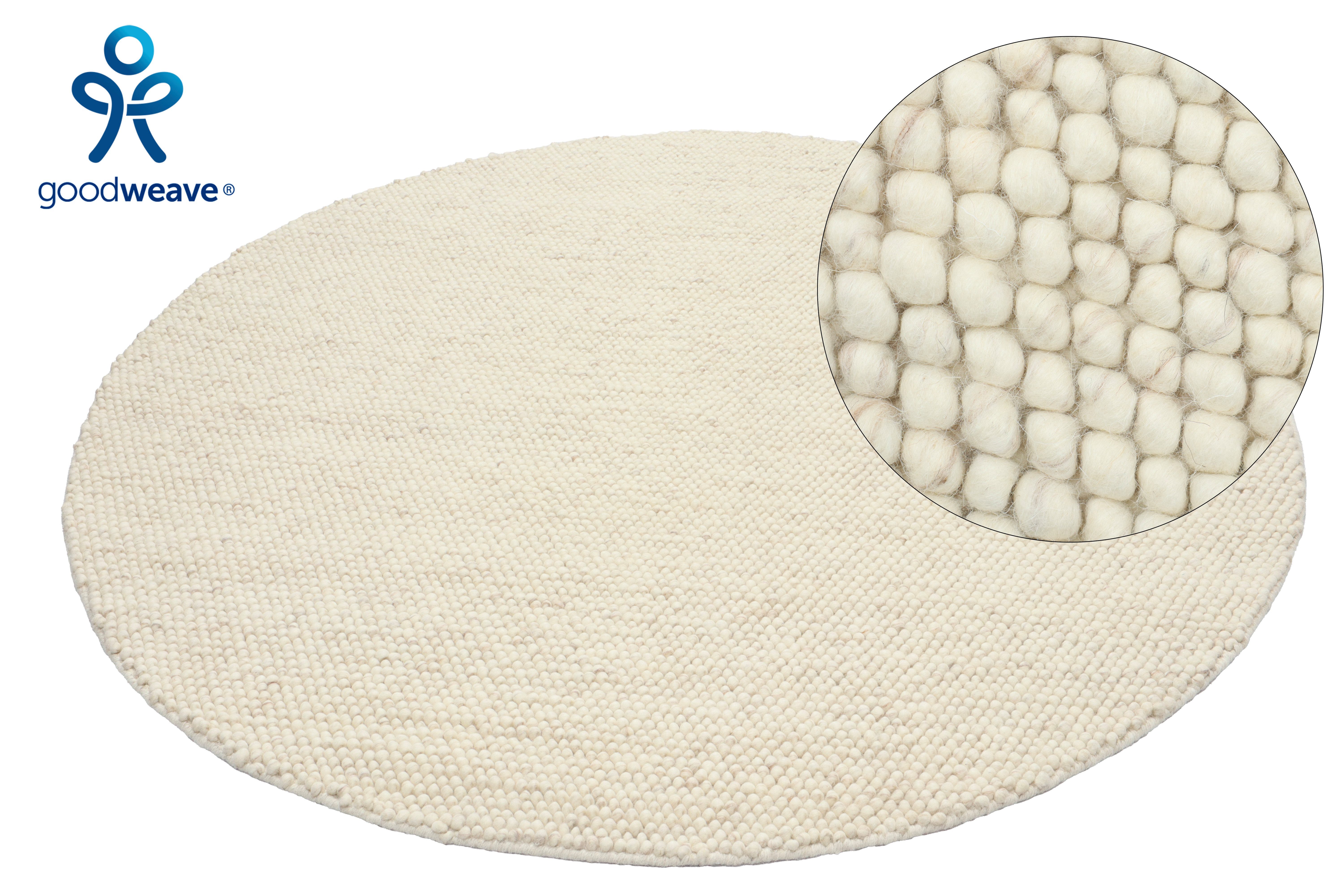 OTTO home Wollteppich Wolly, Wolle, rund, Höhe: 14 mm, handgewebt, Handweb Teppiche, Skandi, Wohnzimmer, Schlafzimmer