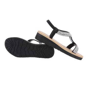 Ital-Design Damen Freizeit Riemchensandalette Keilabsatz/Wedge Keilsandaletten in Schwarz