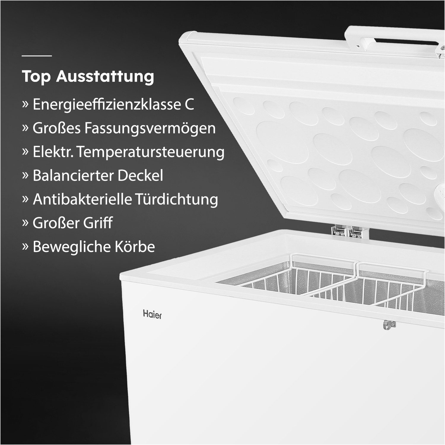 Haier Gefriertruhe Chest Freezer HCE321C, 141 cm breit, 319 l, Energieeffizienzklasse C (Skala A bis G)