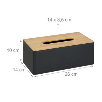 relaxdays Papiertuchbox Schwarze Tücherbox mit Bambusdeckel