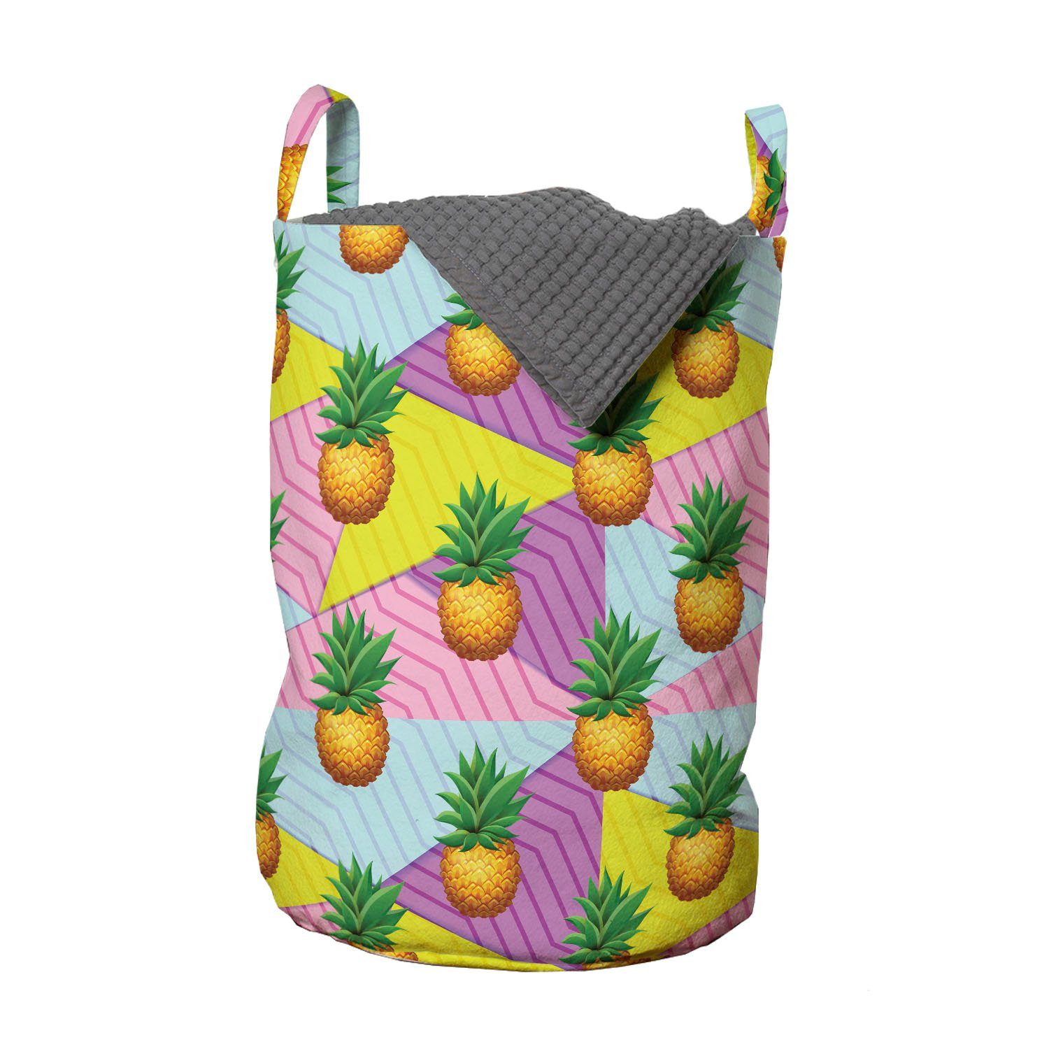 Abakuhaus Wäschesäckchen Wäschekorb mit Griffen Kordelzugverschluss für Waschsalons, Früchte Ananas auf geometrische Kunst