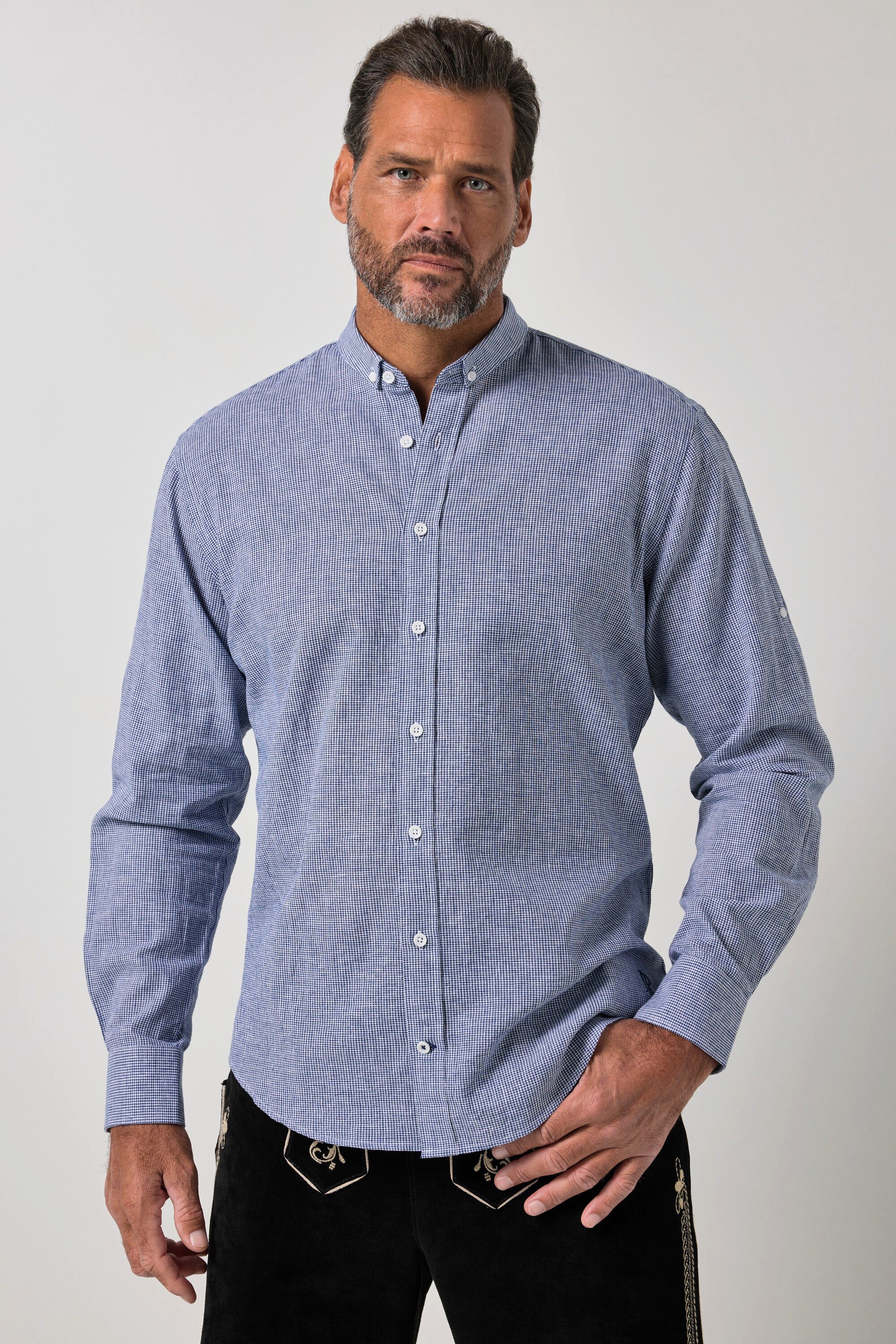JP1880 Businesshemd Karohemd Trachten Langarm Leinenmix Modern Fit