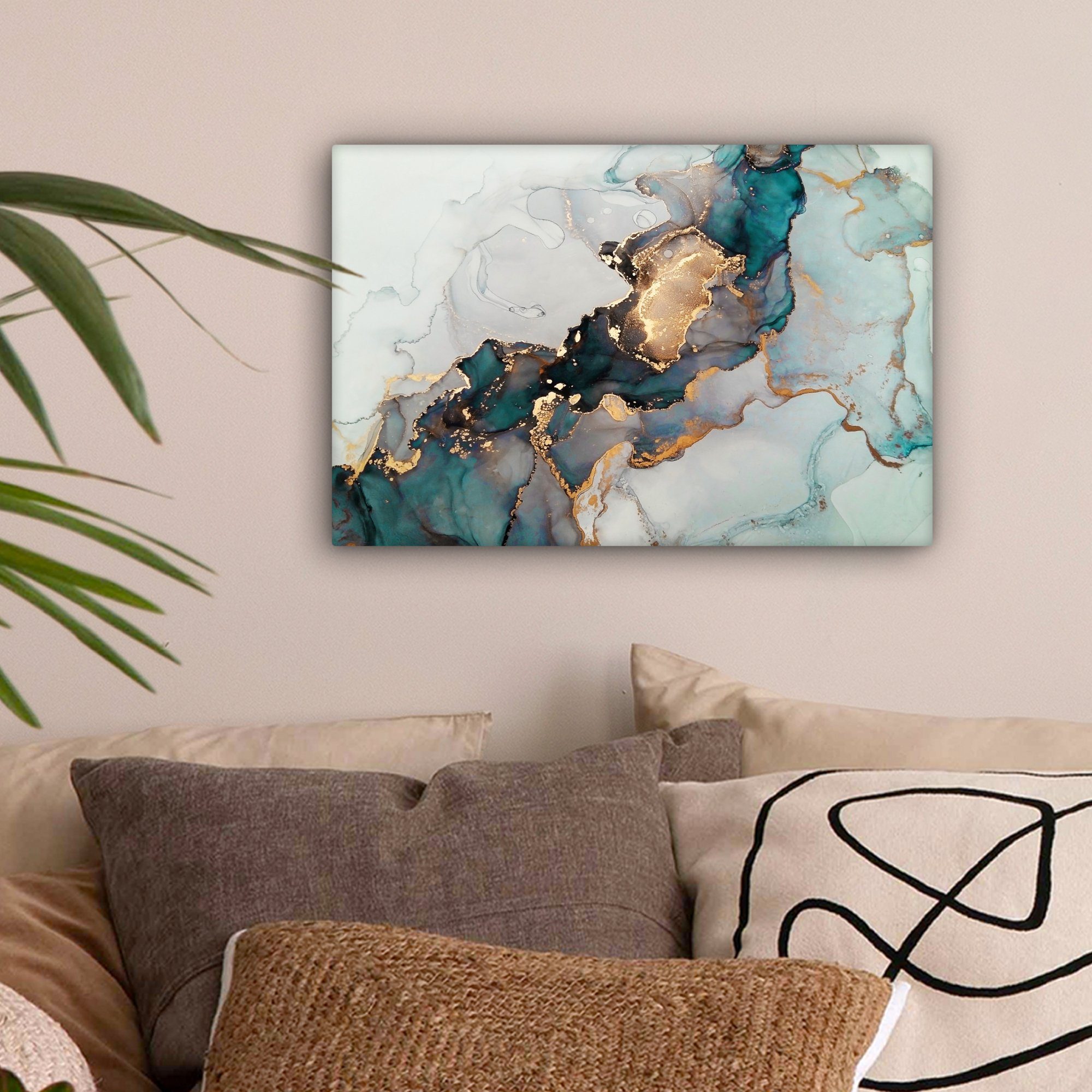 OneMillionCanvasses® Leinwandbild Blau - Marmor - Gold, Fotodruck (1 St), L günstig online kaufen