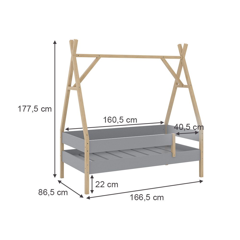 VitaliSpa® Kinderbett Bali, Grau, 80x160 cm (1-tlg)