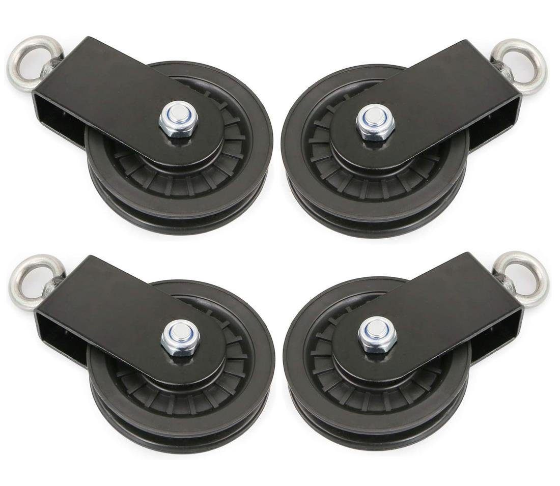 Kurzhantel 4 x 90mm Seilrolle mit U Haltebügel, Umlenkrolle, Drahtseilrolle