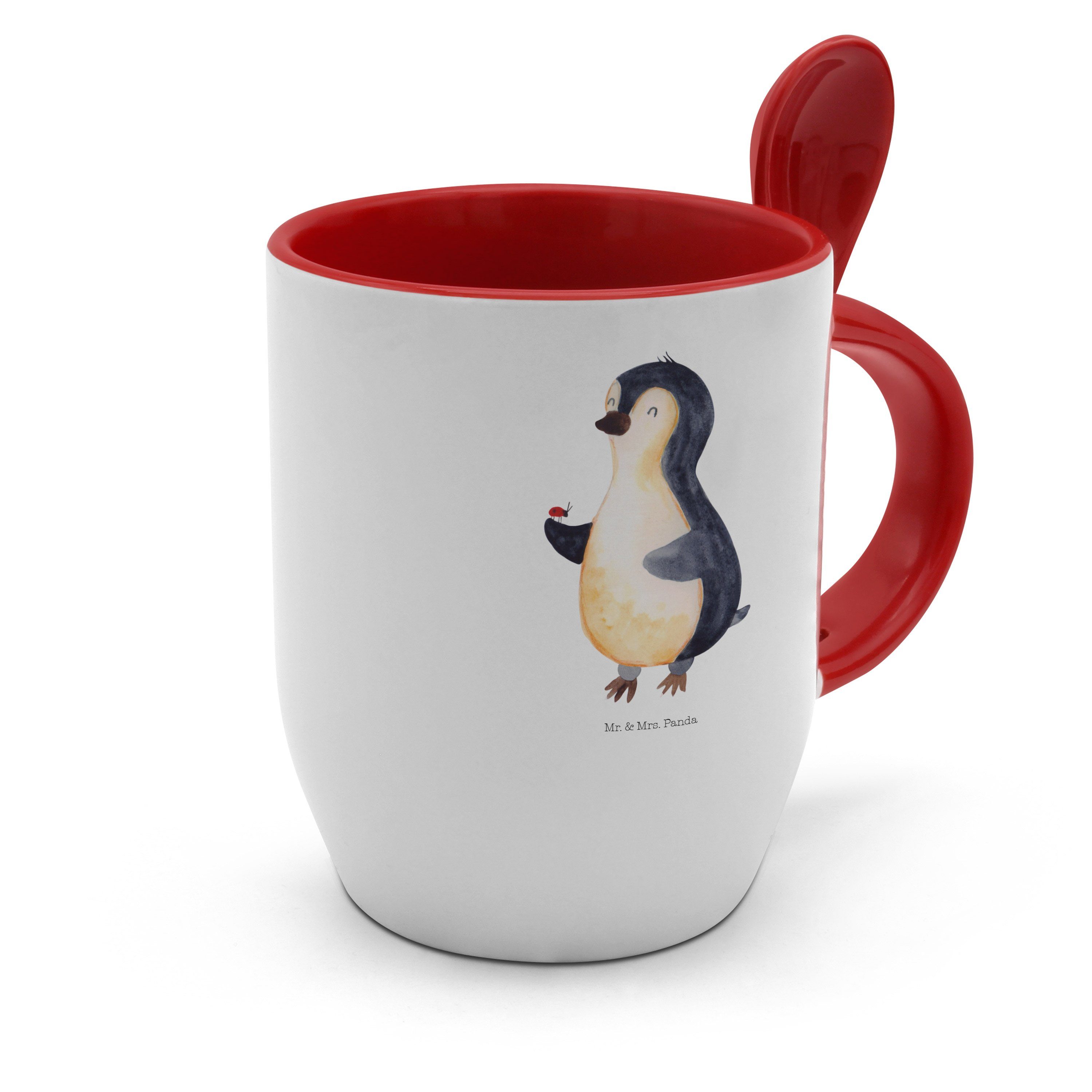 - Marienkäfer Mrs. - mit Keramik Weiß Pinguin Geschenk, Tasse & Spruch, Tasse Lebensfreude, Panda Mr.