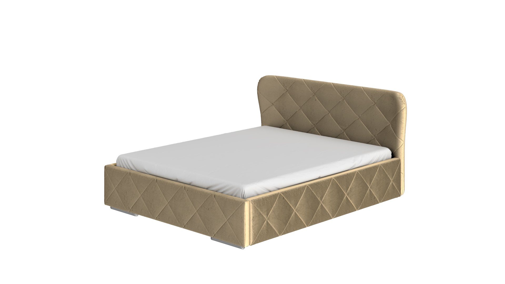 Siblo Bett mit Polsterbett hoher - Monako - 200x160 - Doppelbett Creme Holzrahmen - Bettzeugbehälter cm Doppelbetten Schlafkomfort