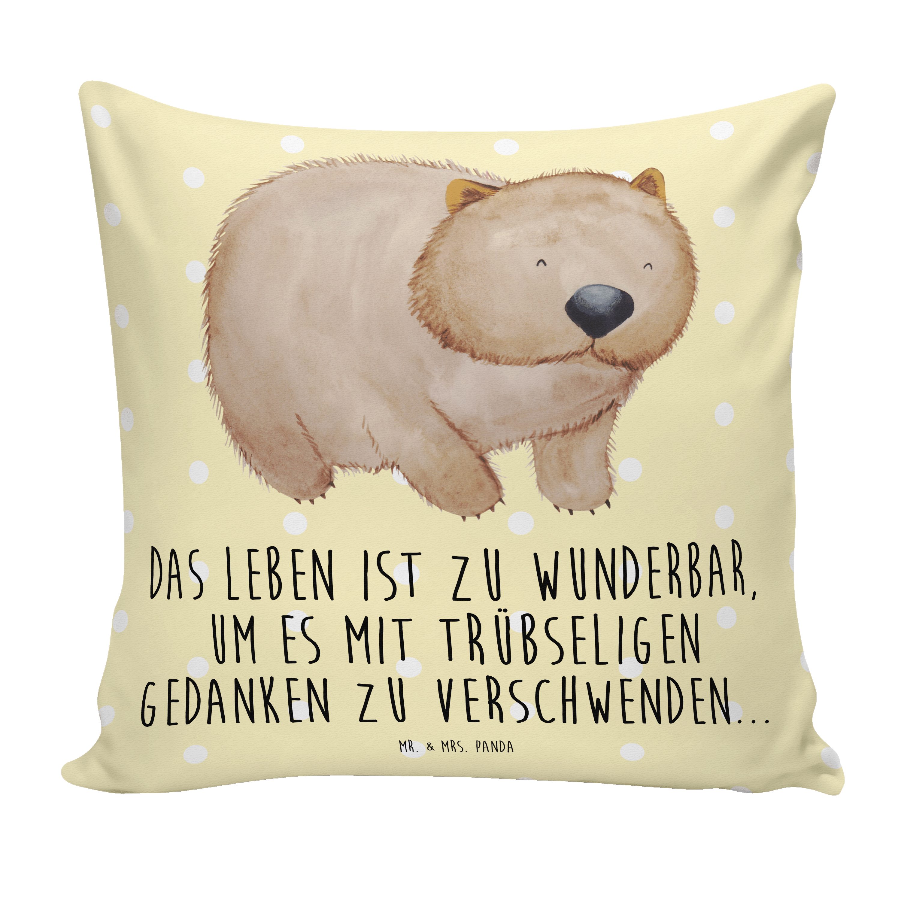 Mr. & Mrs. Panda Dekokissen Wombat - Gelb Pastell - Geschenk, lustige Sprüche, Kissenhülle, Austr