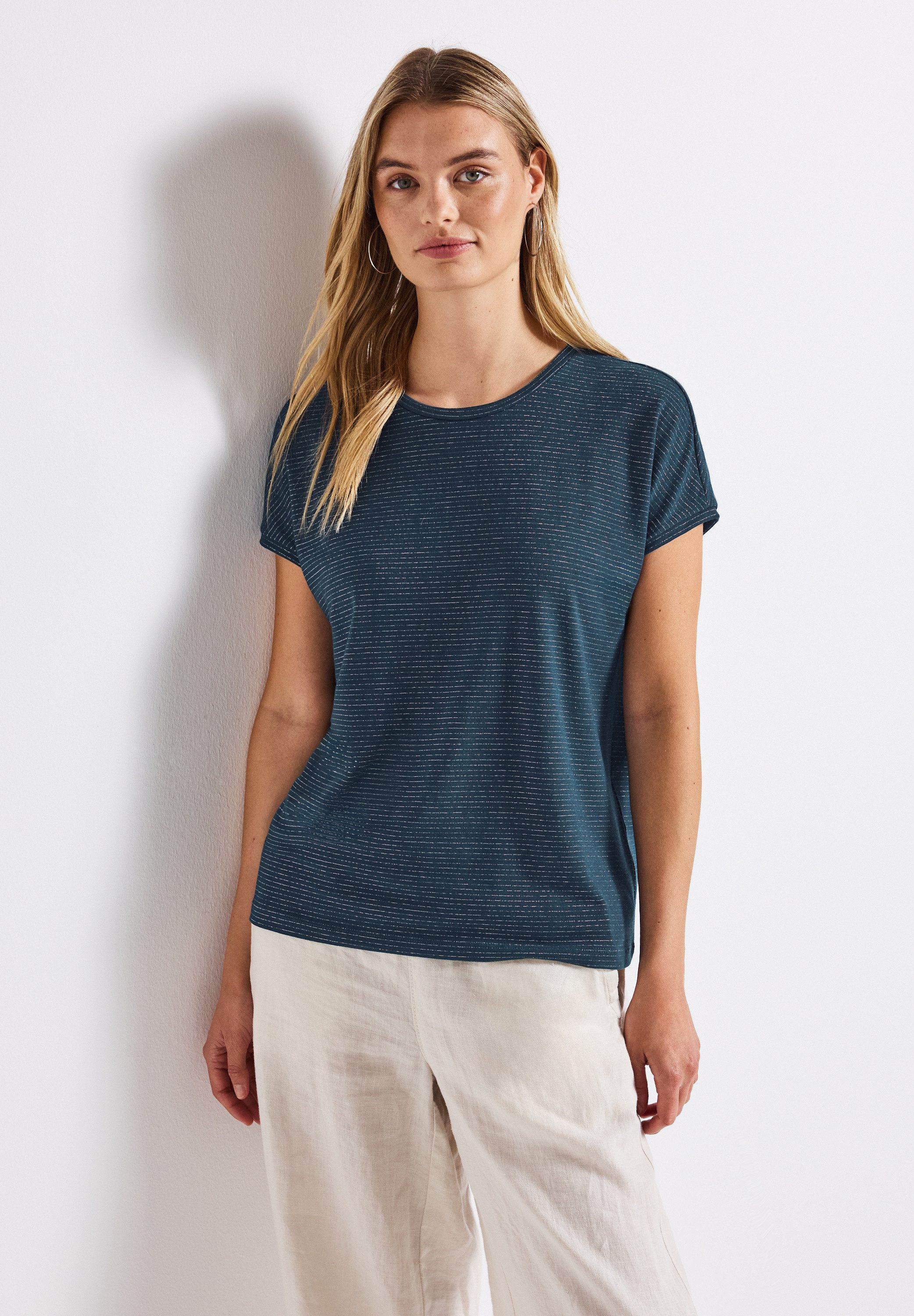 STREET ONE Rundhalsshirt mit glitzernden Streifen günstig online kaufen