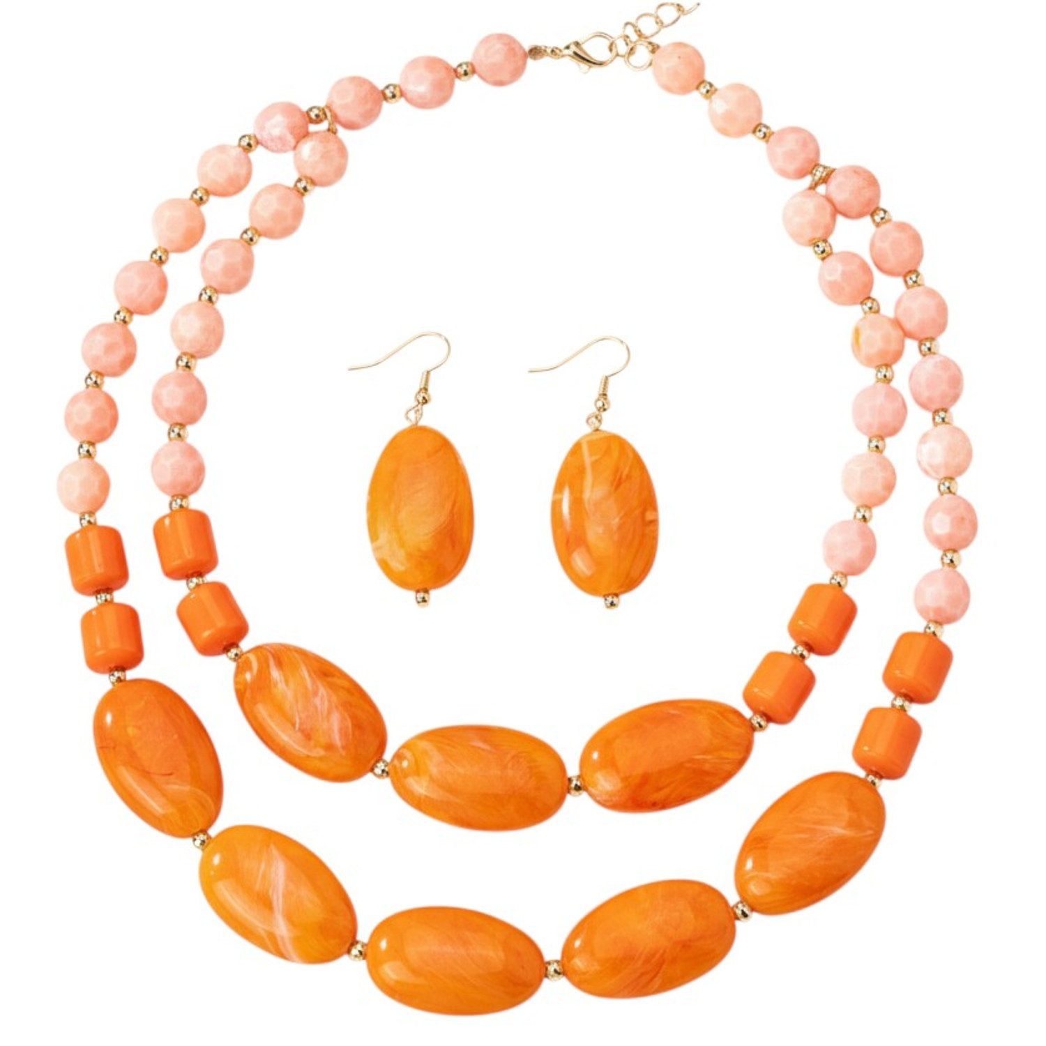 KARMA Schmuckset Ohrringe & Kette Orange Rosa Damen Halskette 40 cm (Sommer günstig online kaufen