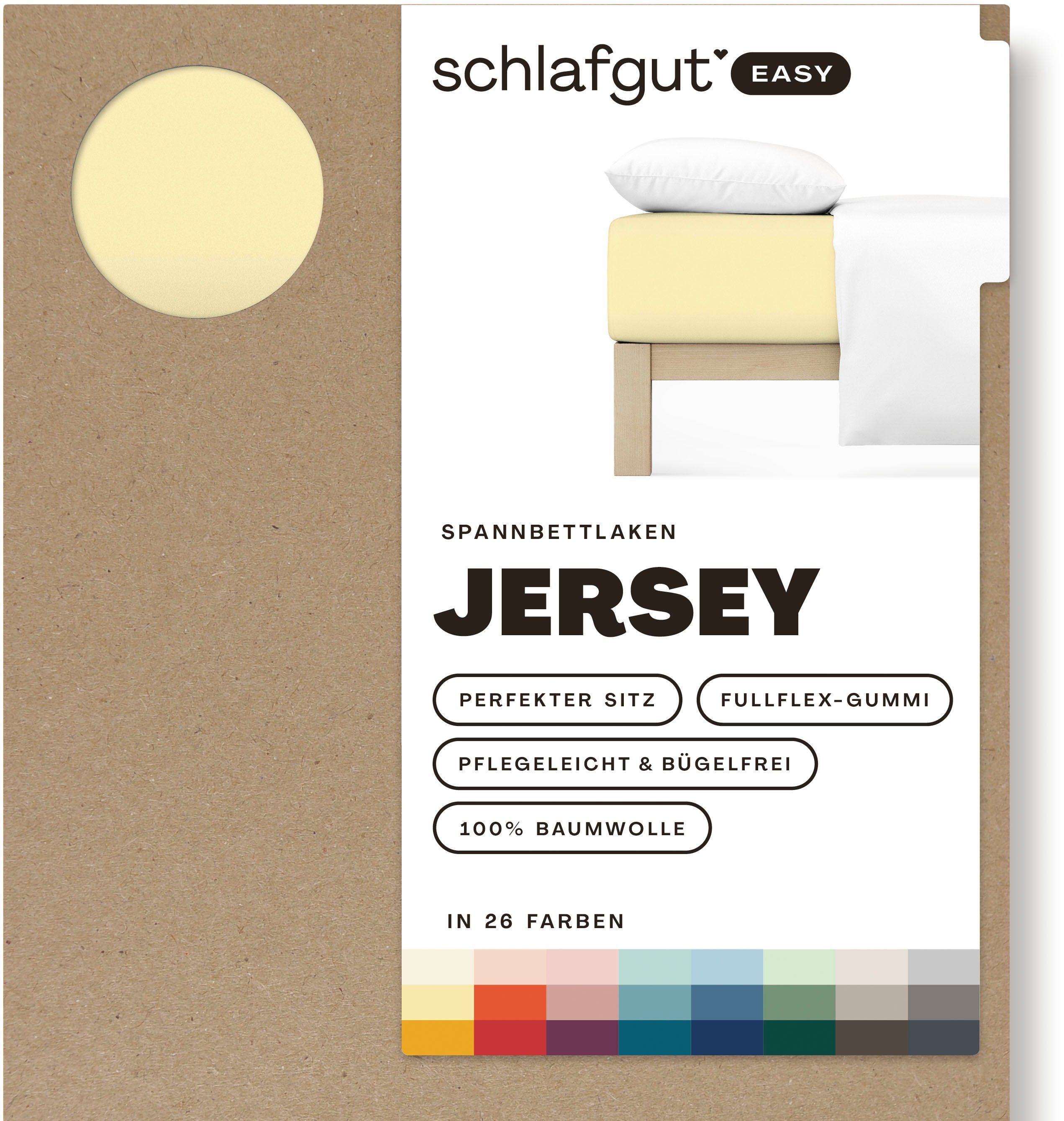 Schlafgut Spannbettlaken EASY JERSEY Bettlaken, 150 g/m², 100% Baumwolle, Spannbetttuch, Jersey, Gummizug: rundum, (1 Stück), Spannbettlaken bis 22 cm Höhe, büg – Bild 3 von 5