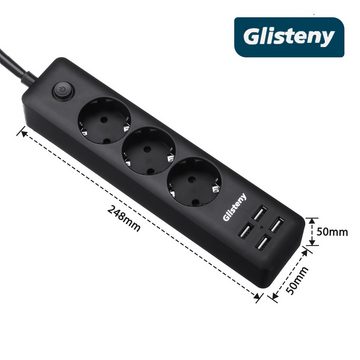 NASUM GLISTENY 3Fach Steckdosenleiste + 4 USB Praktische Stromversorgung Mehrfachsteckdose 7-fach (USB-Anschluss, Überspannungsschutz), + integrierten Ports, besonders sicher