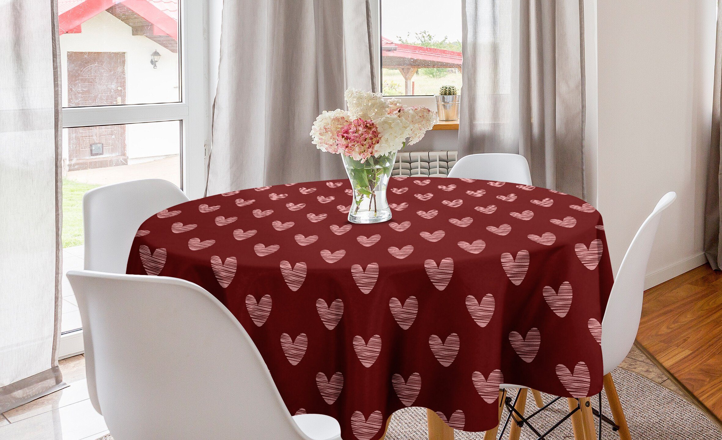 Abakuhaus Tischdecke Kreis Tischdecke Abdeckung für Esszimmer Küche Dekoration, Valentinstag Schraffierte Herz-Liebe