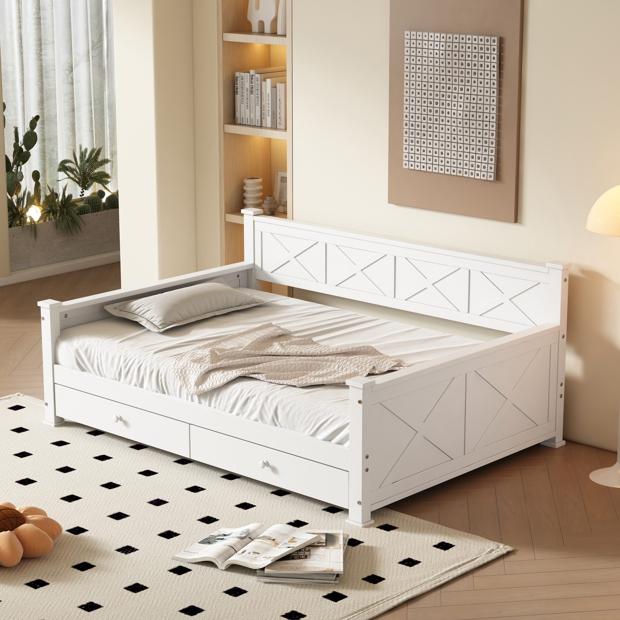 Flieks Kinderbett, Daybett Holzbett X-Muster 90x200cm günstig online kaufen
